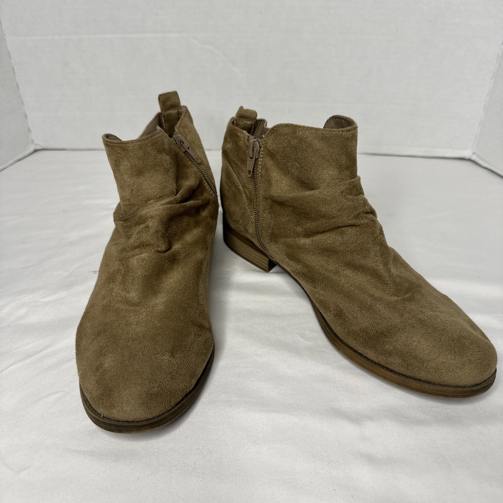 David Aaron Ankle Boots Suede Leather Side Zip Casual Tan Size 8.5