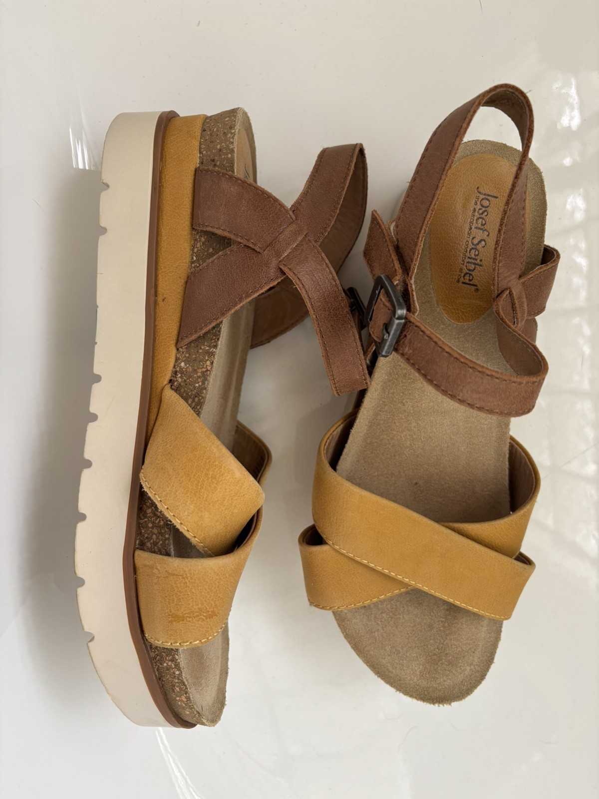 Josef Seibel Womens Slingback Sandals Size 39 U.S. 8 M Brown Tan Leather Beach