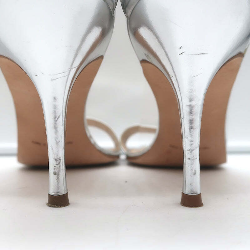 Manolo Blahnik Chaos Ankle Strap Sandals Silver Metallic Leather Size 41.5