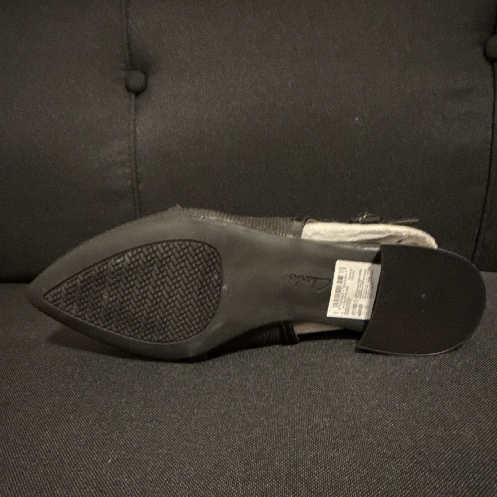 Clarks Women’s Black Raffia Slingback Pointed Toe Block Heels US 9 M