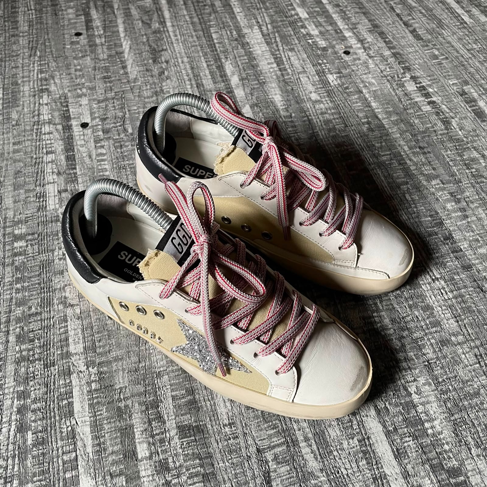 GOLDEN GOOSE SUPERSTAR WHITE LEATHER GLITTER STAR LOW TOP SNEAKERS SIZE EU 38