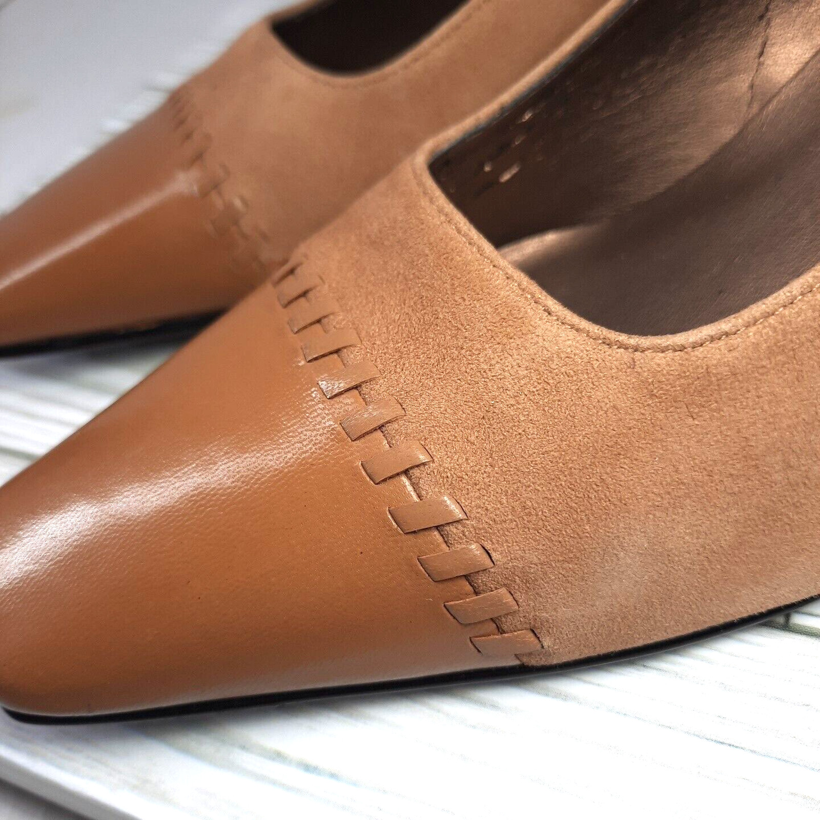 Vintage SRO Leather Suede Pageant Block Kitten Heel Pumps Size 7.5M Brown 2.5 in