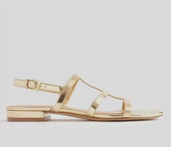 J. Crew~Gold~Cage~Ankle~Straps~Low block heels~Sandals~7 1/2~8N~NWT!