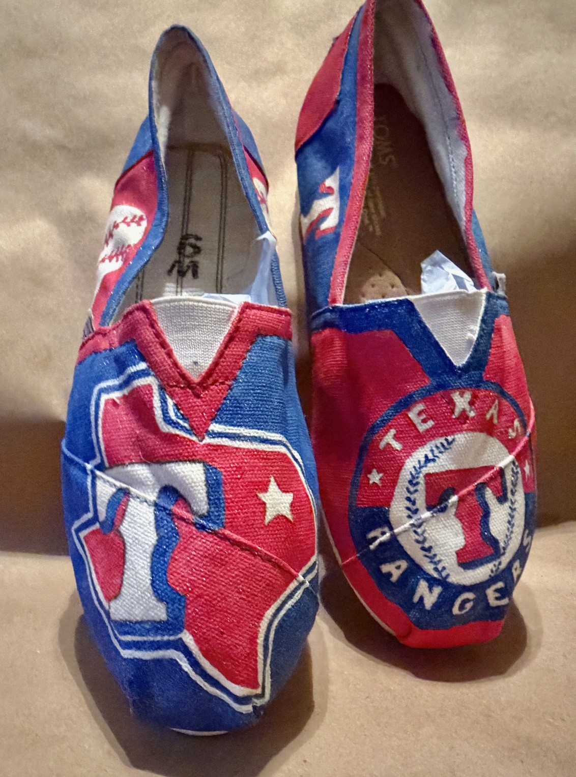 TOMS Custom Hand Painted Texas Rangers Womens Size 9 shoes
