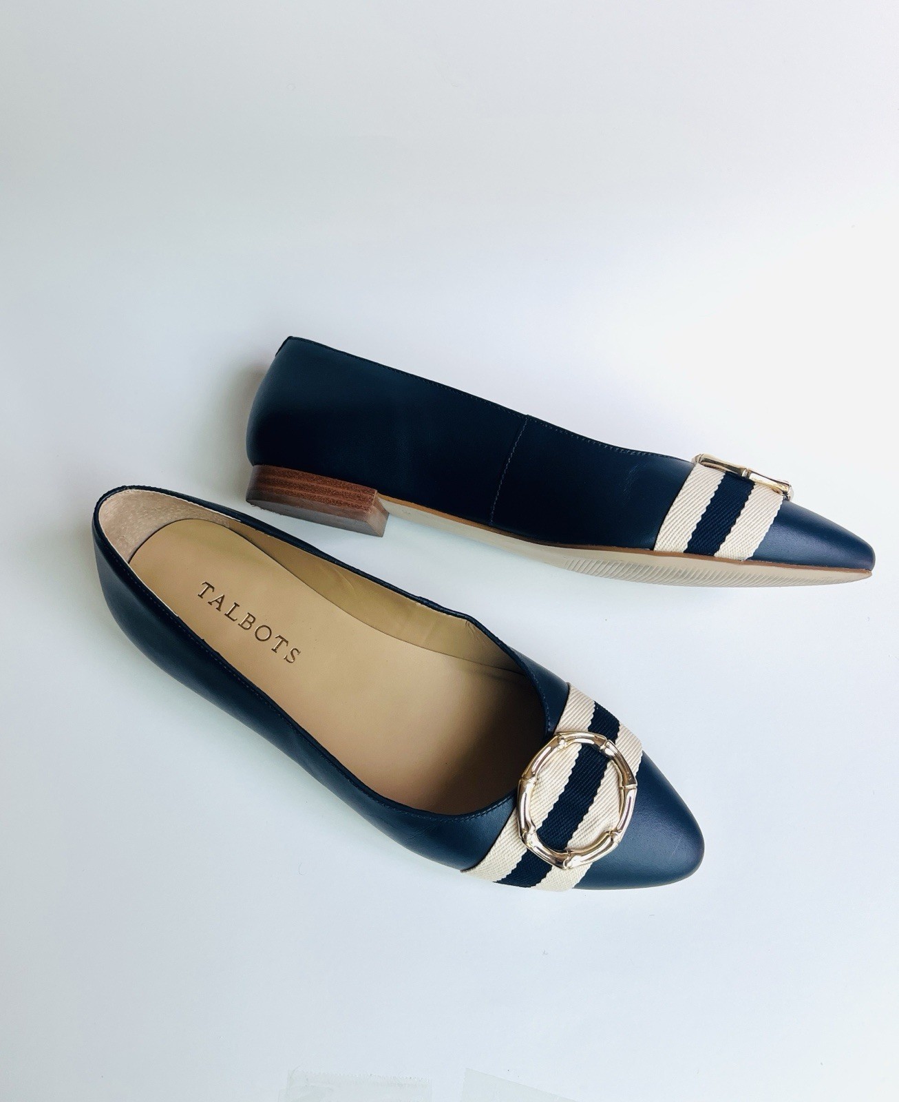 Talbots Edison Bamboo Ring Women’s Sz 6M Navy blue Leather Flats