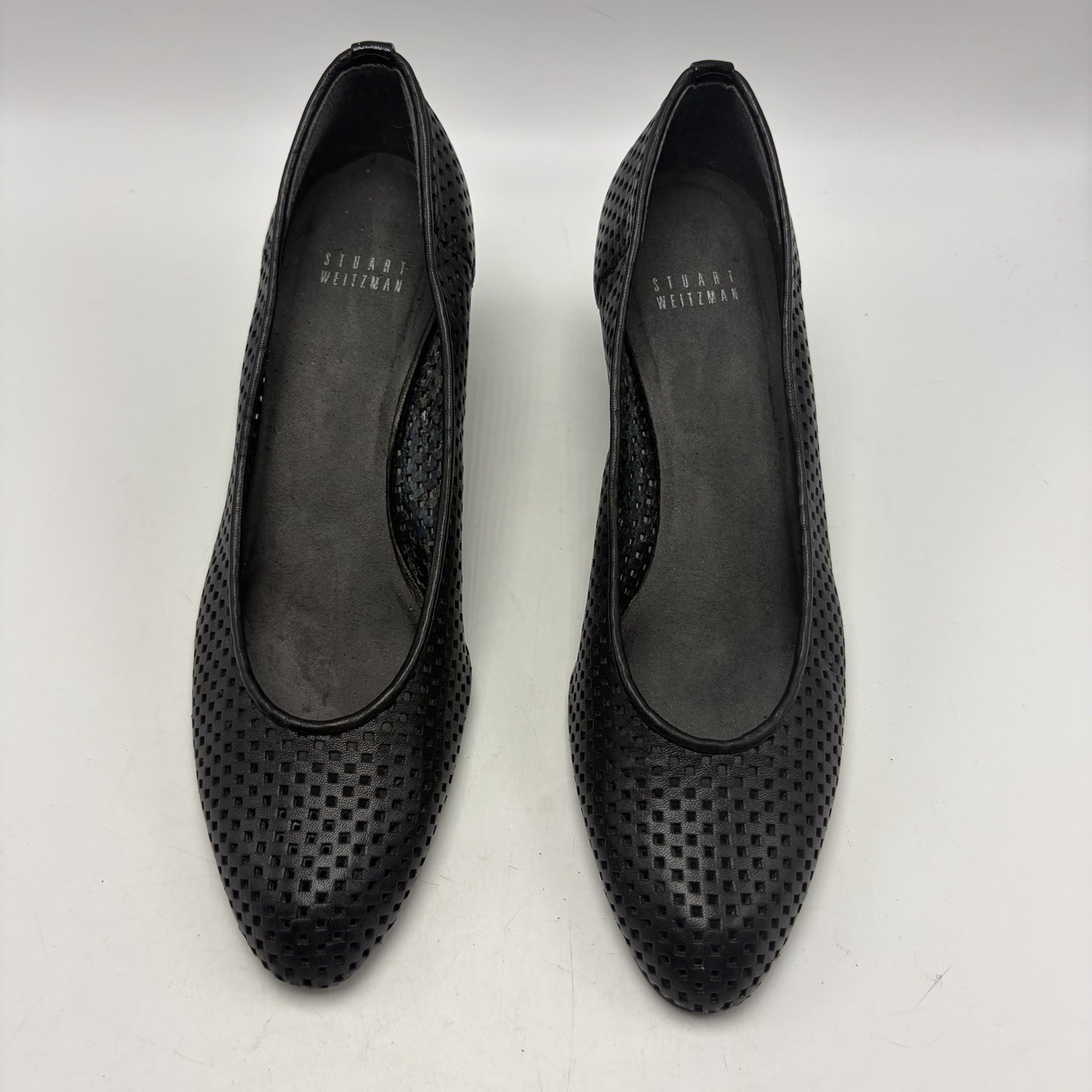 Stuart Weitzman Heels Womens Perforated Black Leather Heels Shoes Read