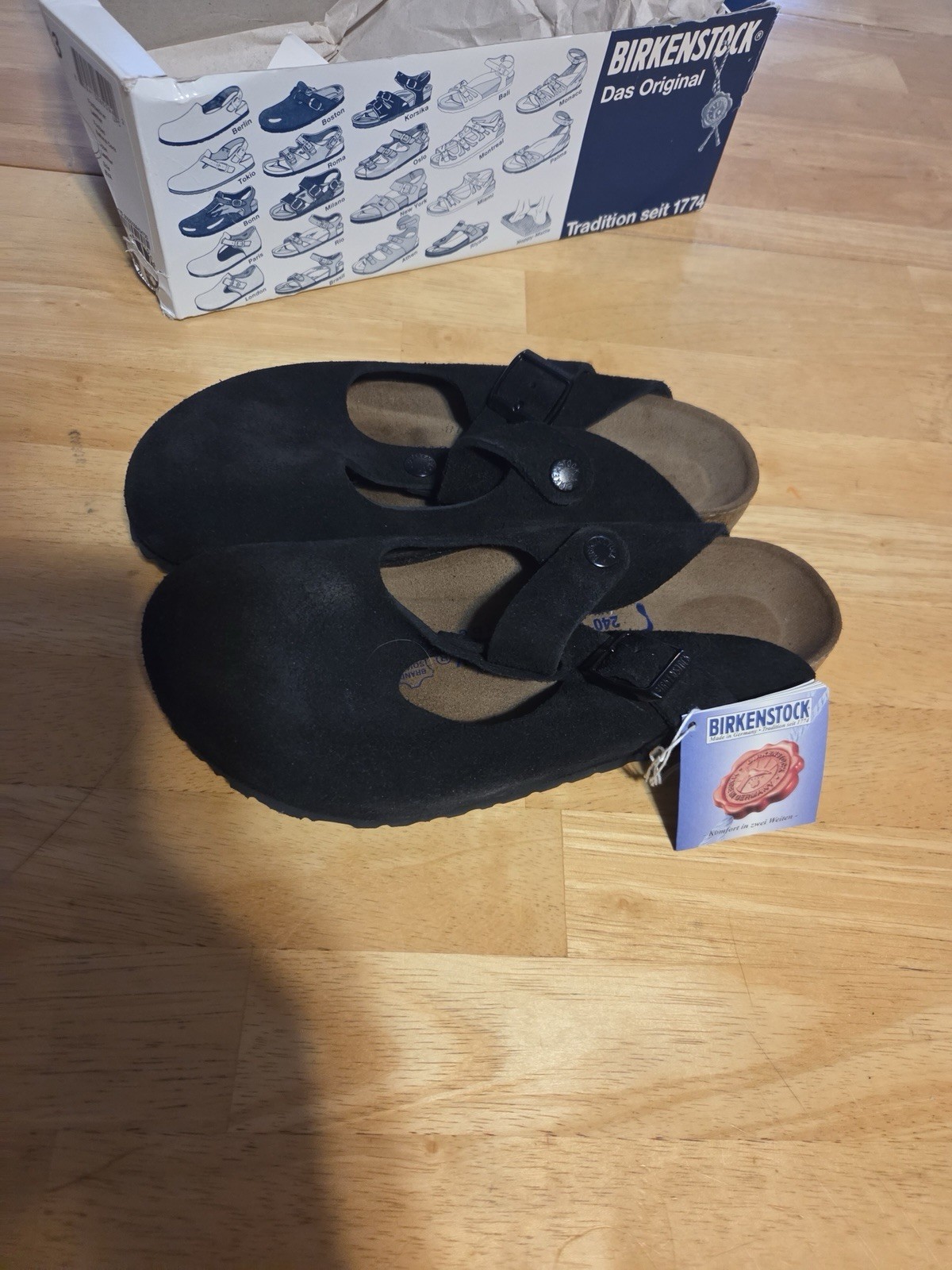 Birkenstock Womens Sz US 4 EU 37 Boston BS Soft Footbed Clogs Black Suede Narrow