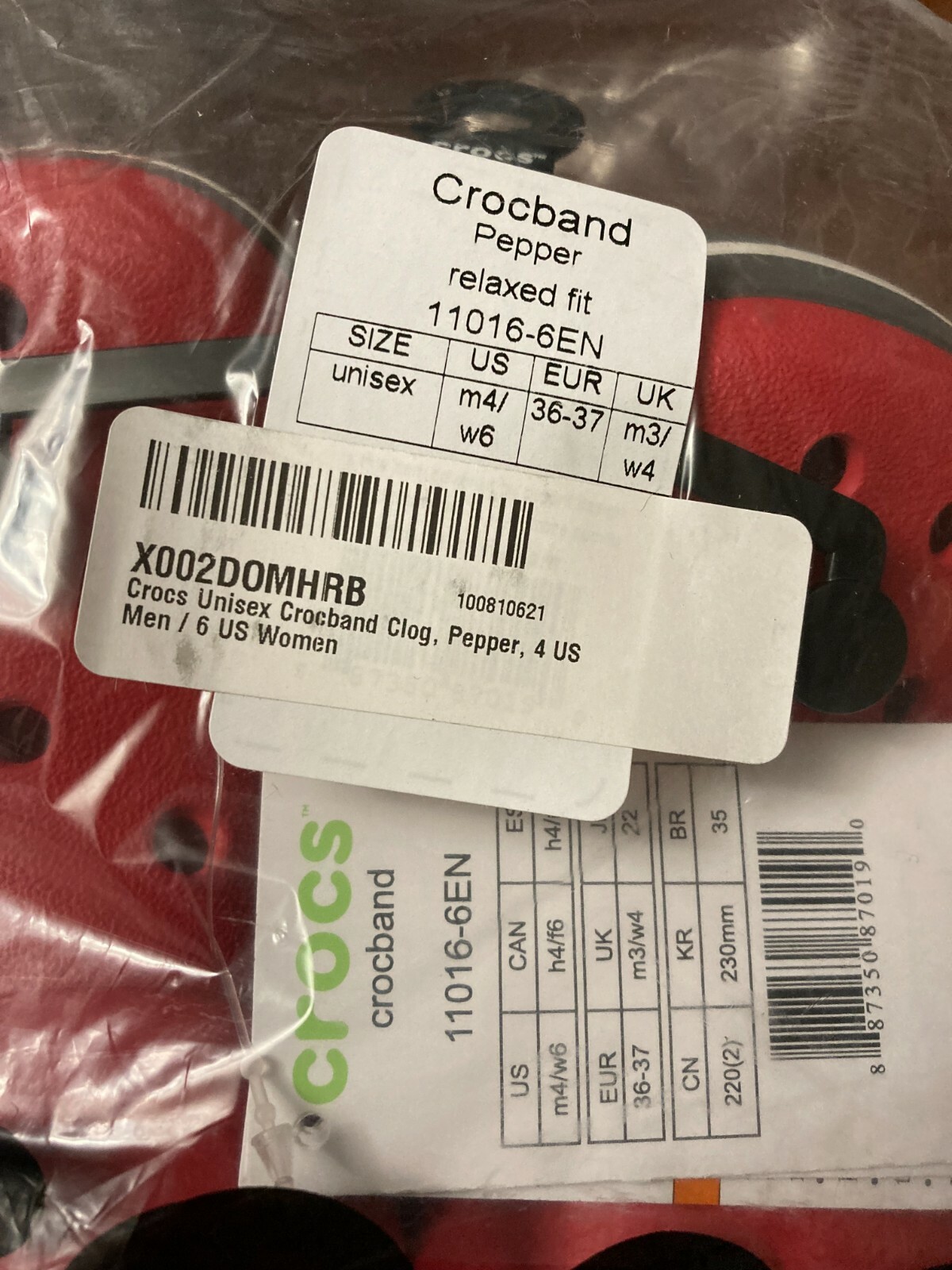 Crocs Crocband «Pepper» Classic Red Clog Mens 4 Womens 6 Relaxed Fit 11016-6EN