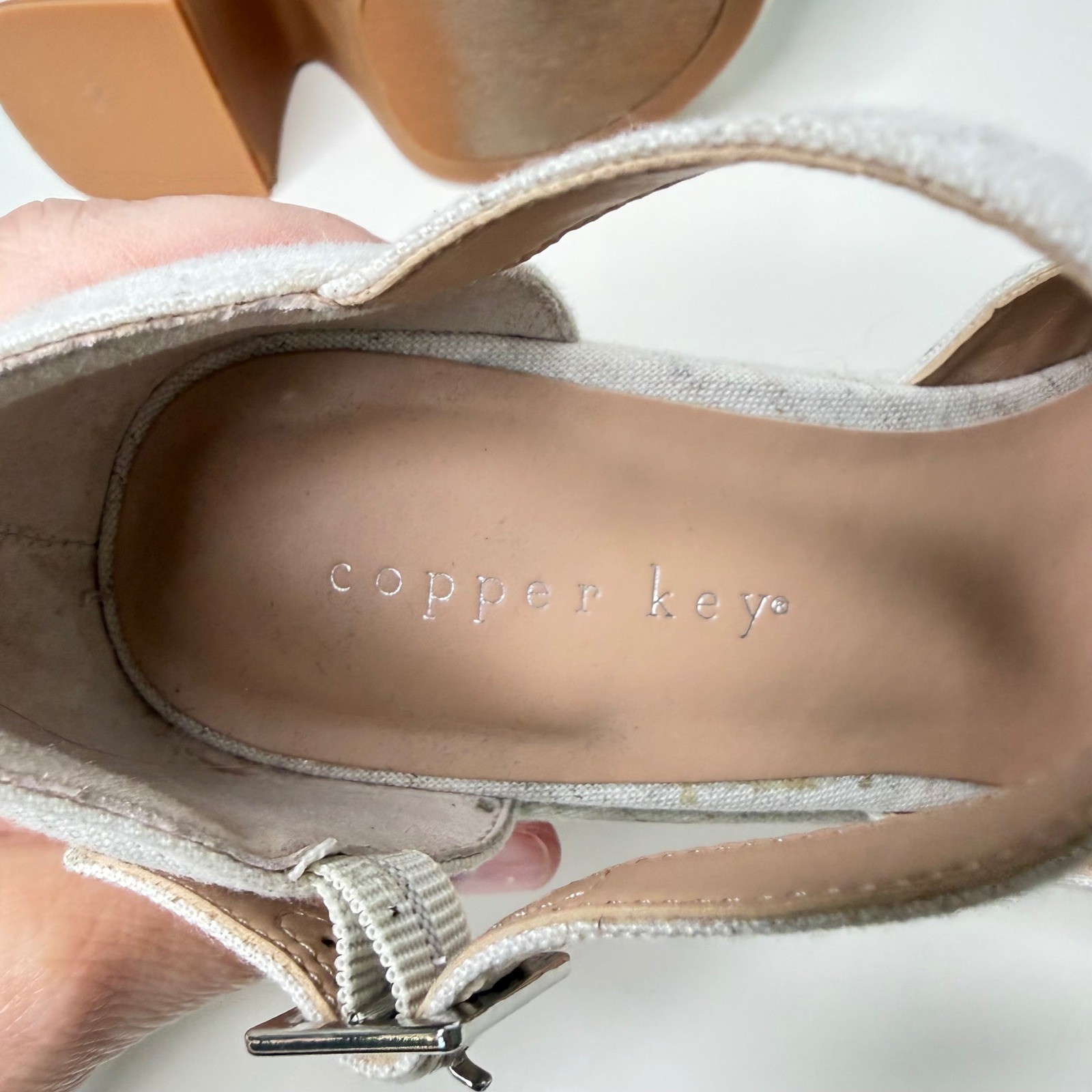 Copper Key Picnic Beige Linen Platform Sandals Womens Knot Block Heel Retro 5.5M