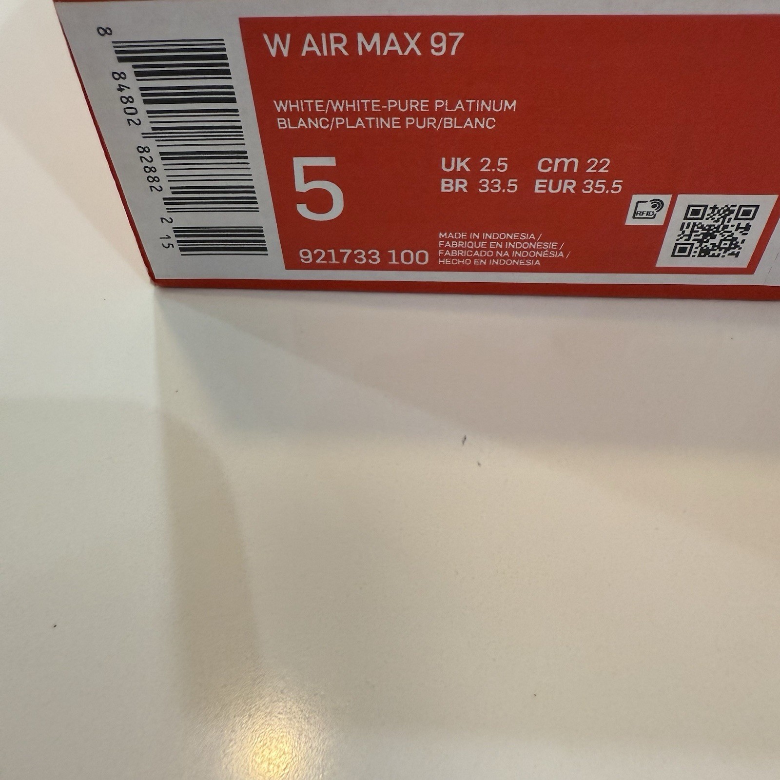 Size 5 Nike Air Max 97 White Pure Platinum Leather Women’s 921733-100 NEW