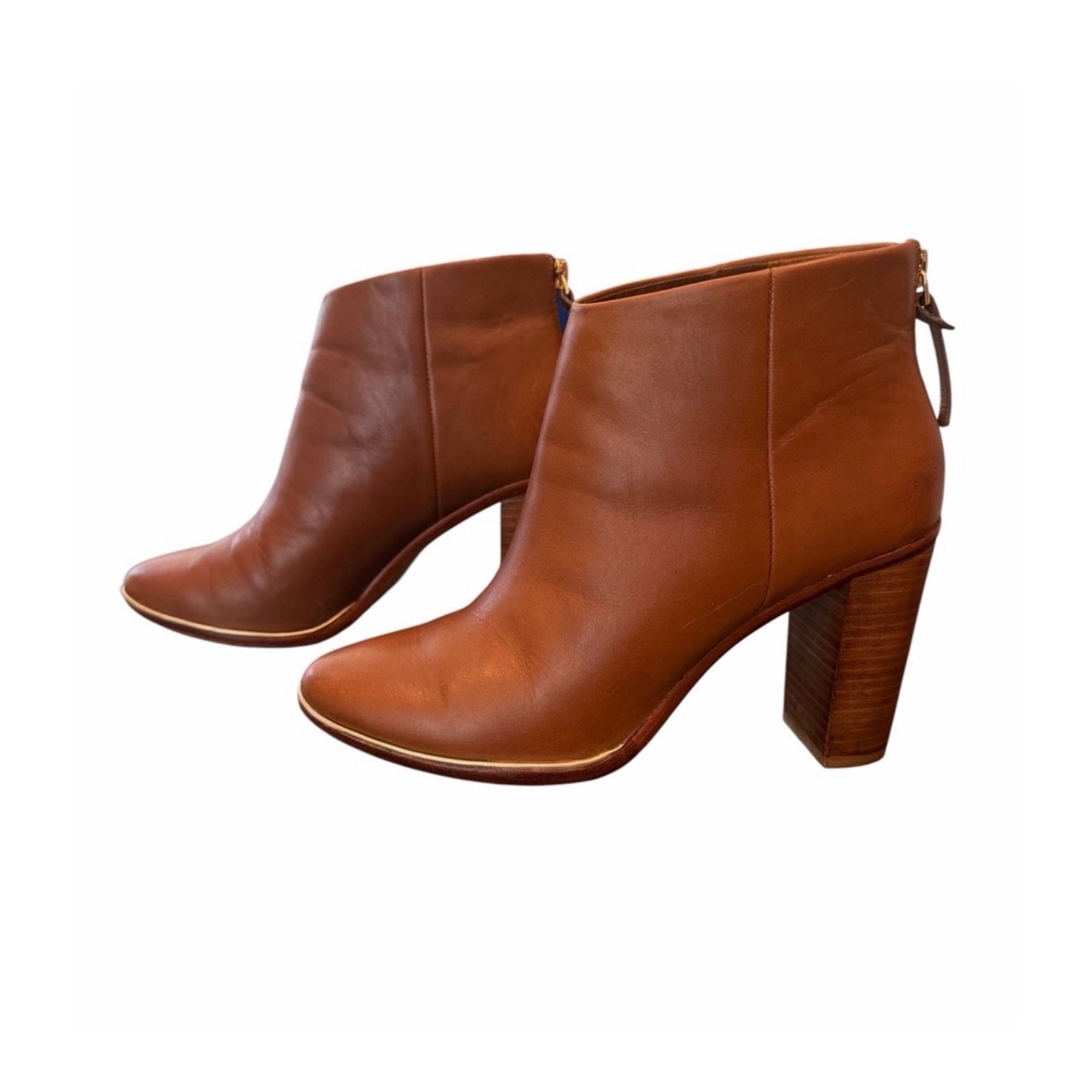 Ted Baker London Leather Ankle Boots Cognac Block Heel Booties US 8