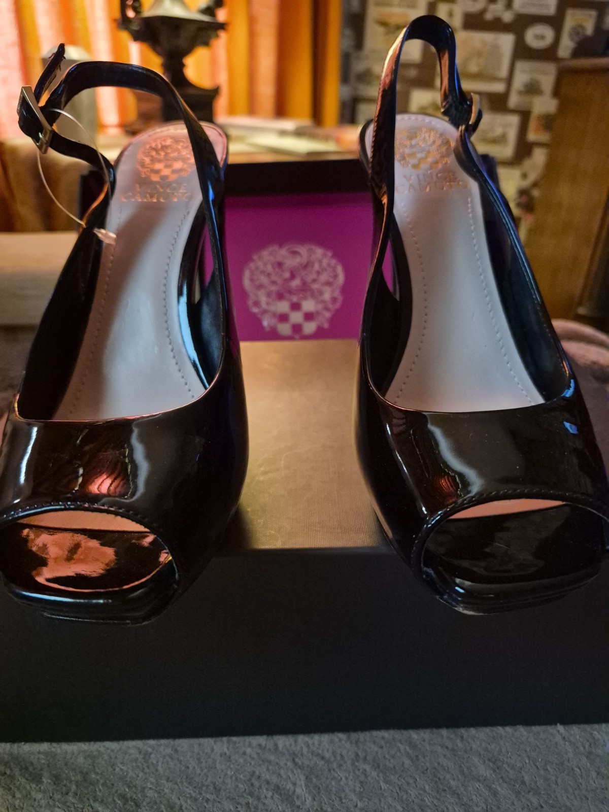 Vince Camuto Black Patent Leather Slingback Open Toe Stiletto Heels 8.5