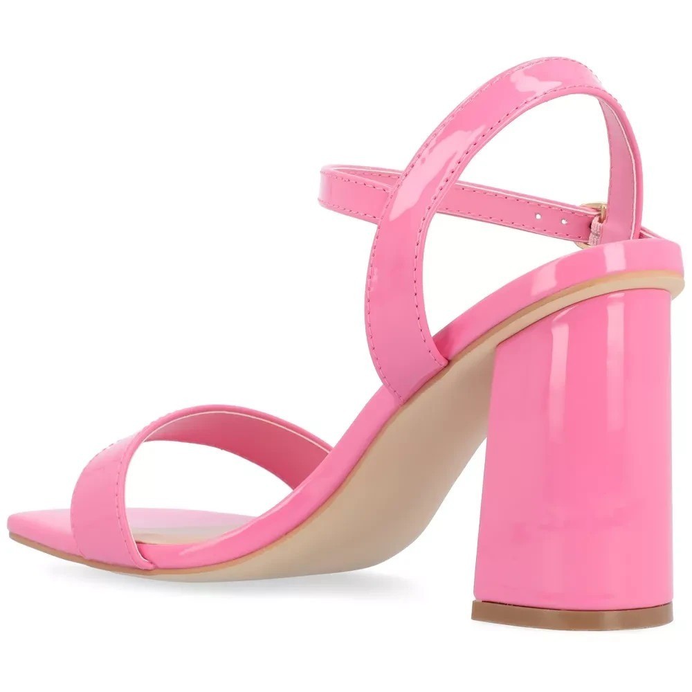 Journee Collection Tivona Block Heel Sandals Pink Patent New With Tags