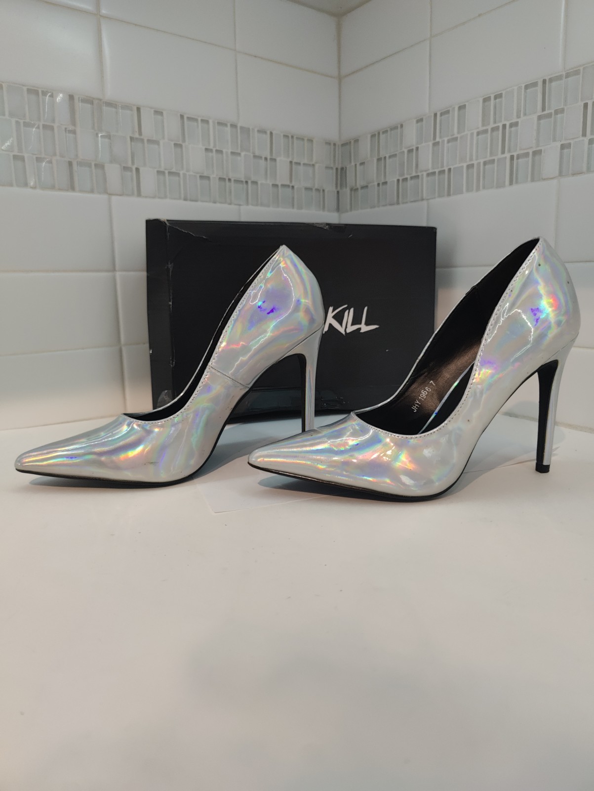 Dolls Kill Holographic Stiletto Heels Size 7