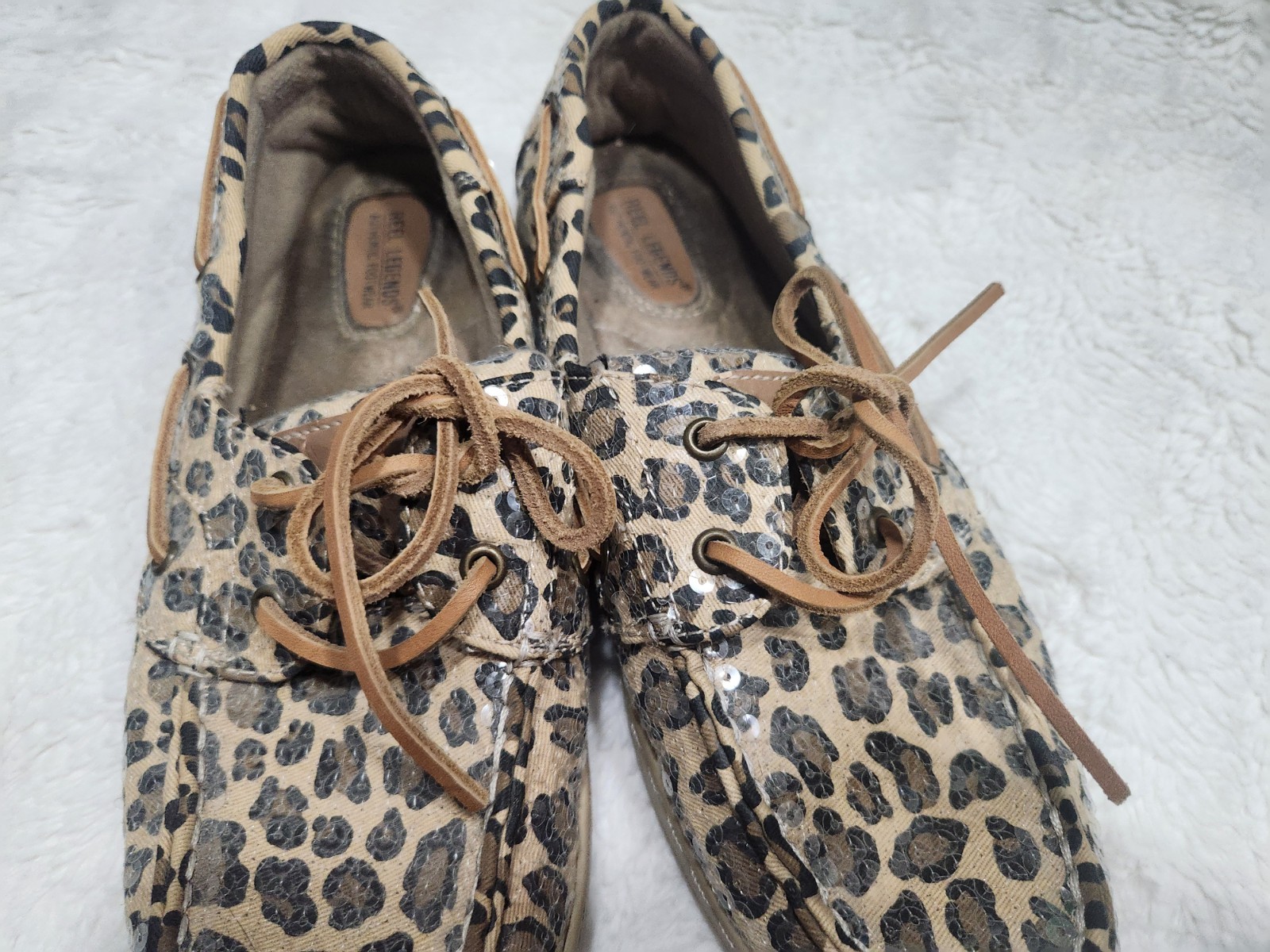 Reel Legends Women’s Leopard Print Sequin Boat Shoes Sparkle Deck Shoes Size…