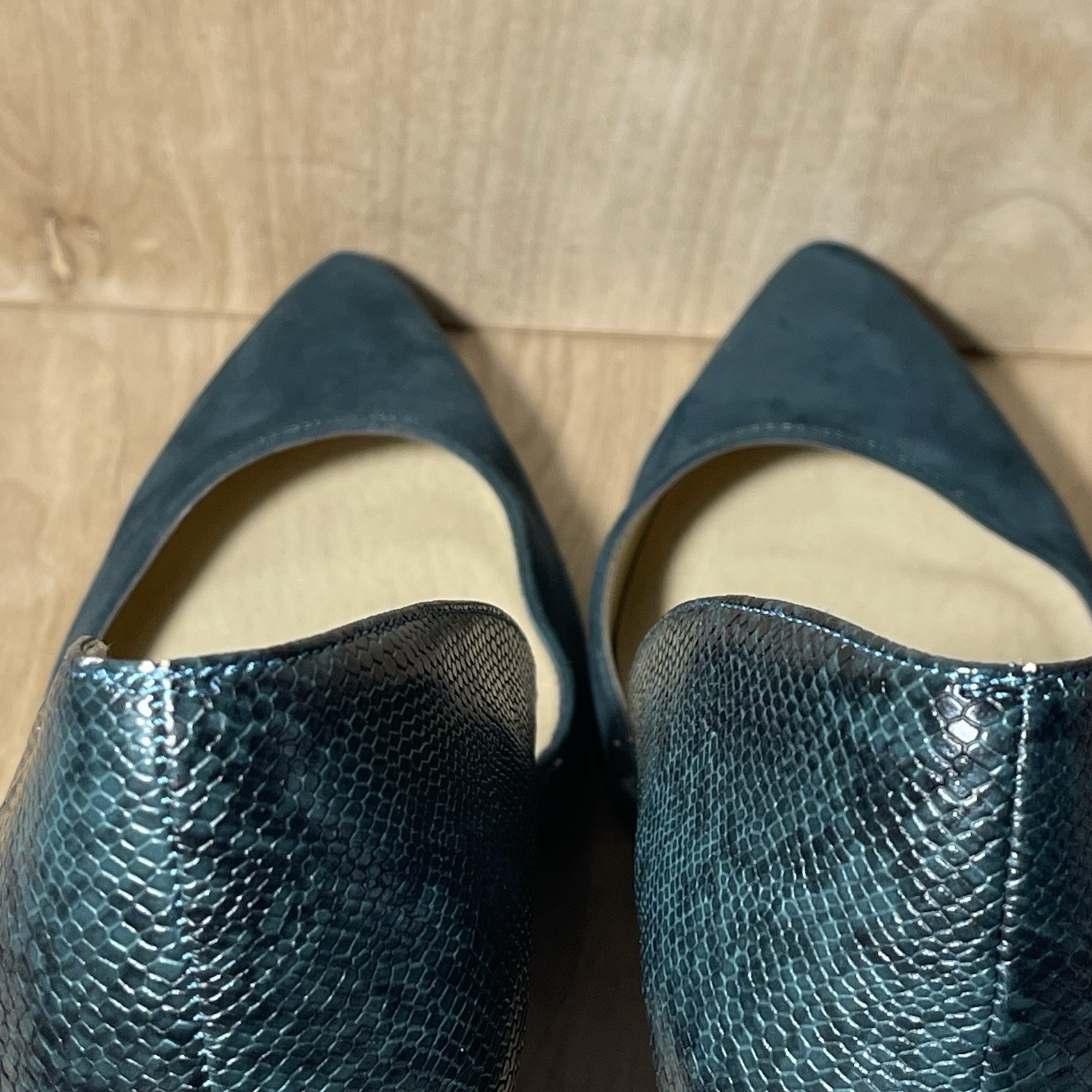 Chinese Laundry Snakeskin Pumps Faux Leather & Suede Heels Dark Green Sz 10