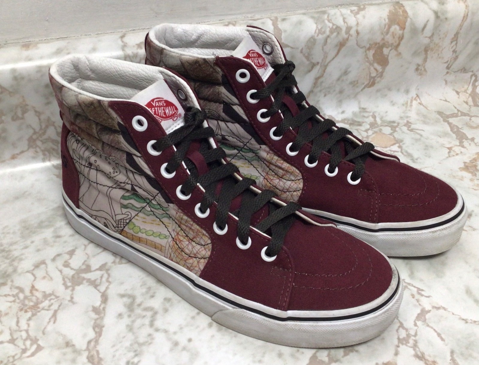 VANS Jesus Embroidered Burgundy High Top Sneakers Women’s Size 8.5 Art Graphics