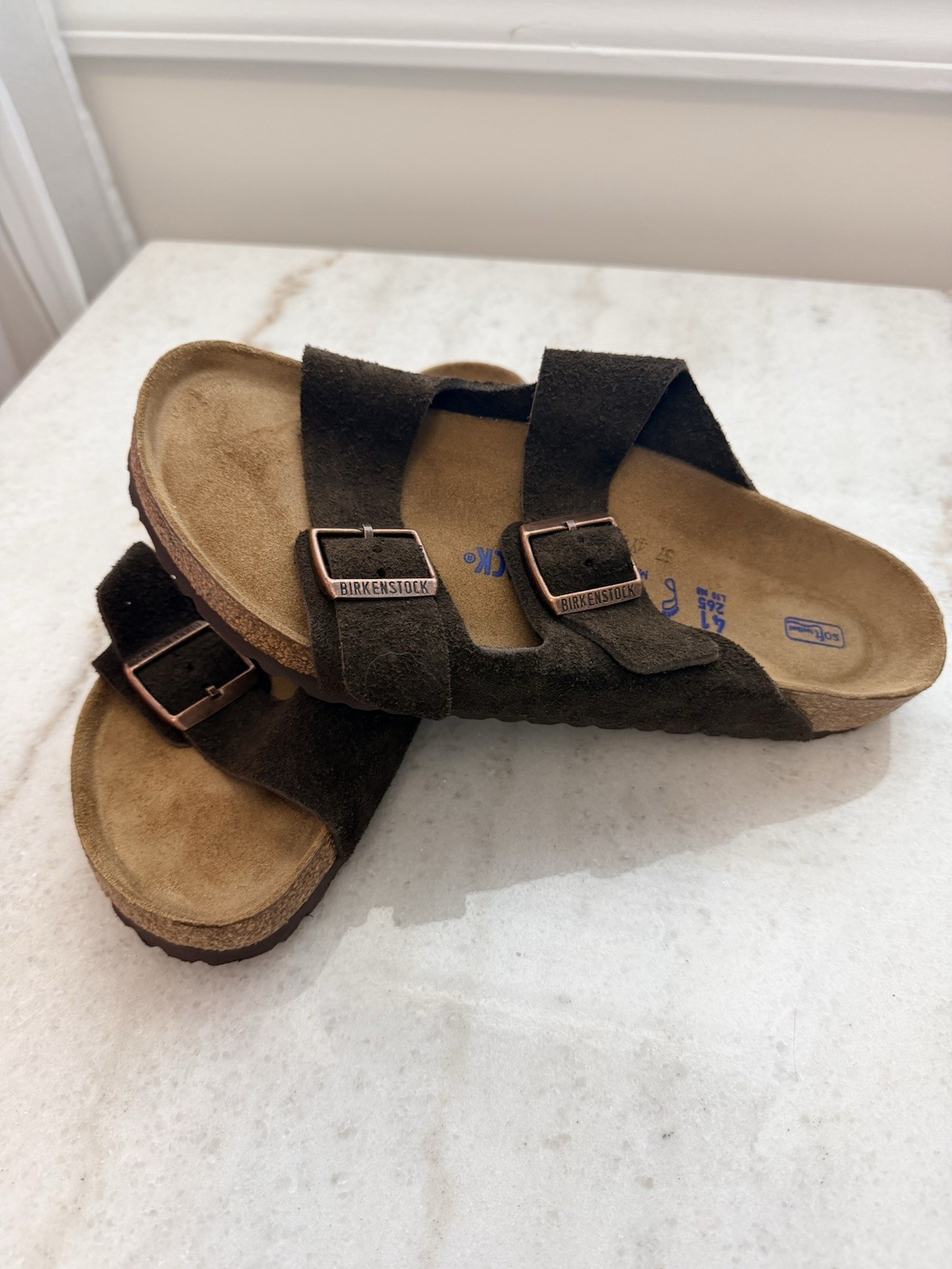 Birkenstock Arizona Mocha Suede Leather Soft Footbed Reg Size 41- US 8.5