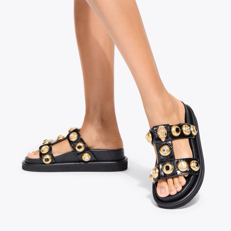 Kurt Geiger London Size 40.5 Multi Stud Black Gold Sandal Worn Once USA 9.5