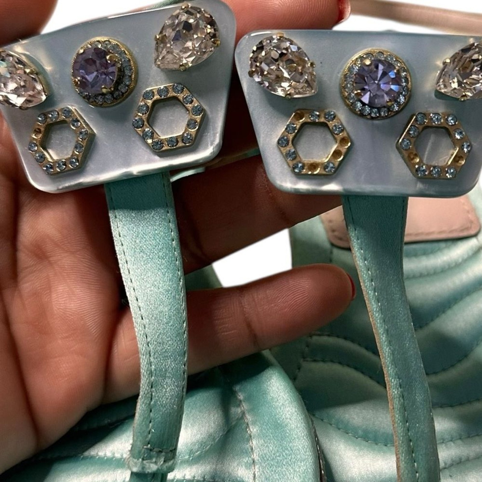 Emilio Pucci Silk and Crystal Embellished Sandals Size 38 7.5