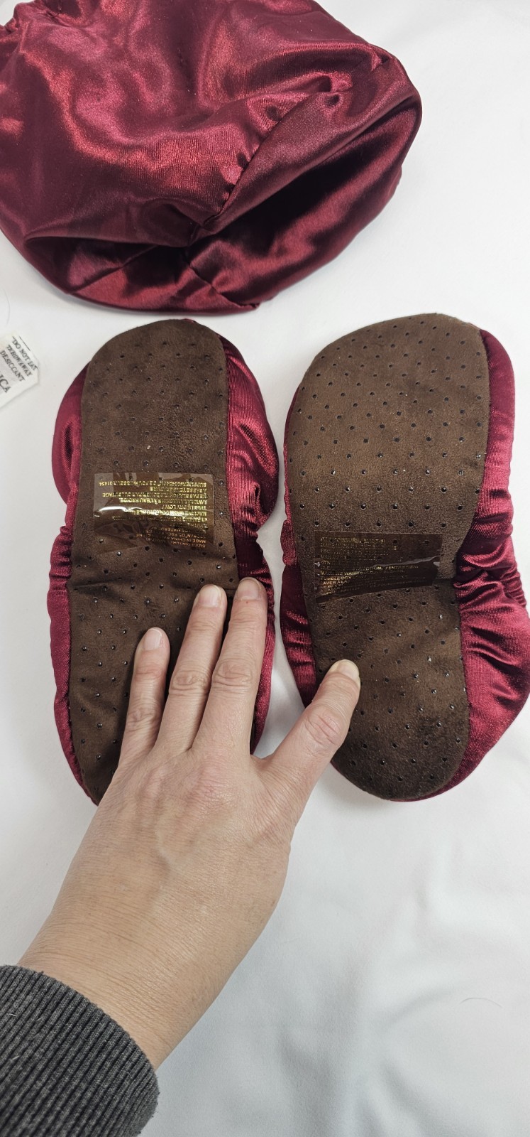 Red Satin Ballet Slippers Travel Foldable Shoes w/ Bag Womens M 7-8