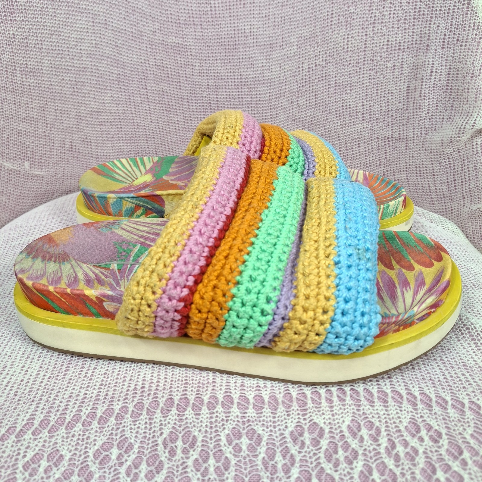 Farm Rio Crochet Slide Sandals Women’s US 7 EU 38 Multicolor Tropical Brazil