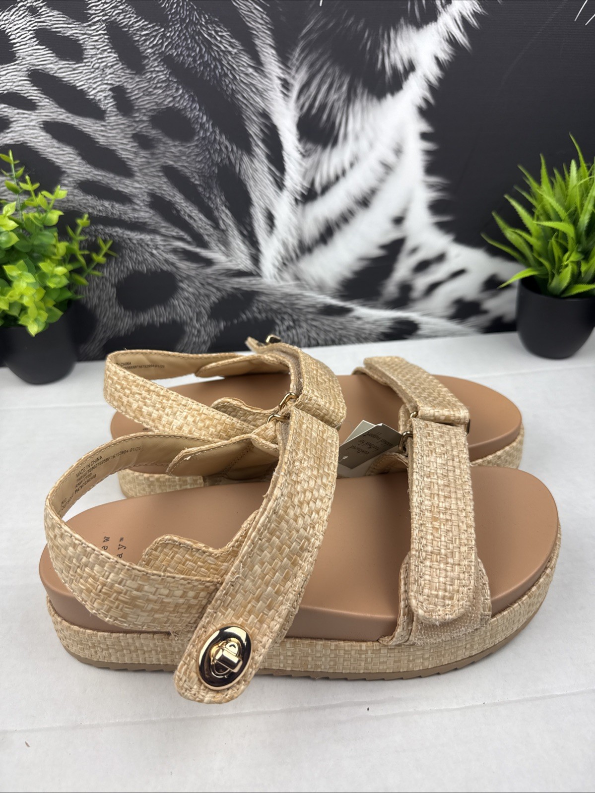 A New Day «Tanner» Woven Raffia Platform Sport Sandals – Tan/Beige Size 8.5