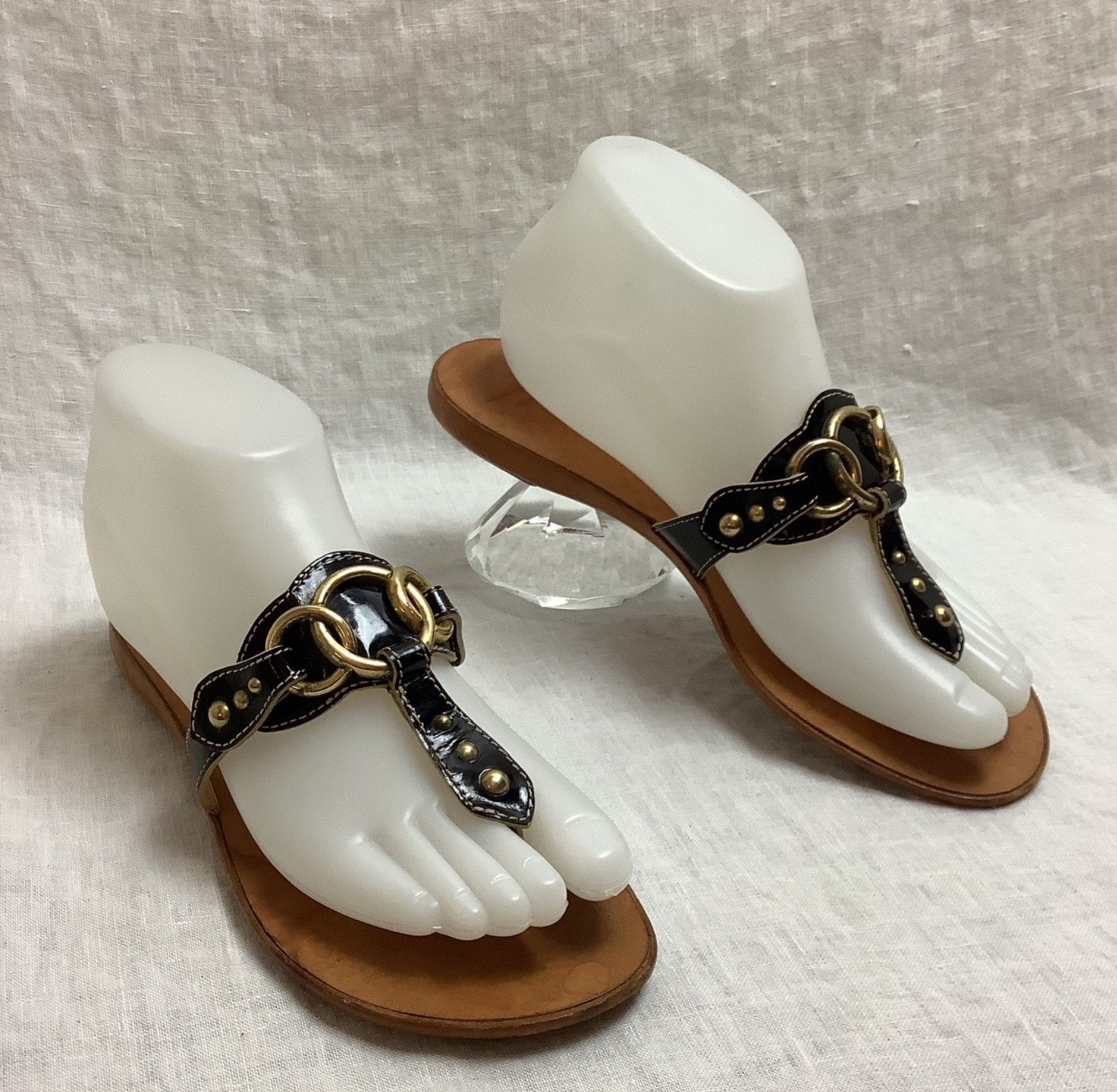 Giuseppe Zanotti Studded Ring Thong Sandals Black Patent Leather EU 37