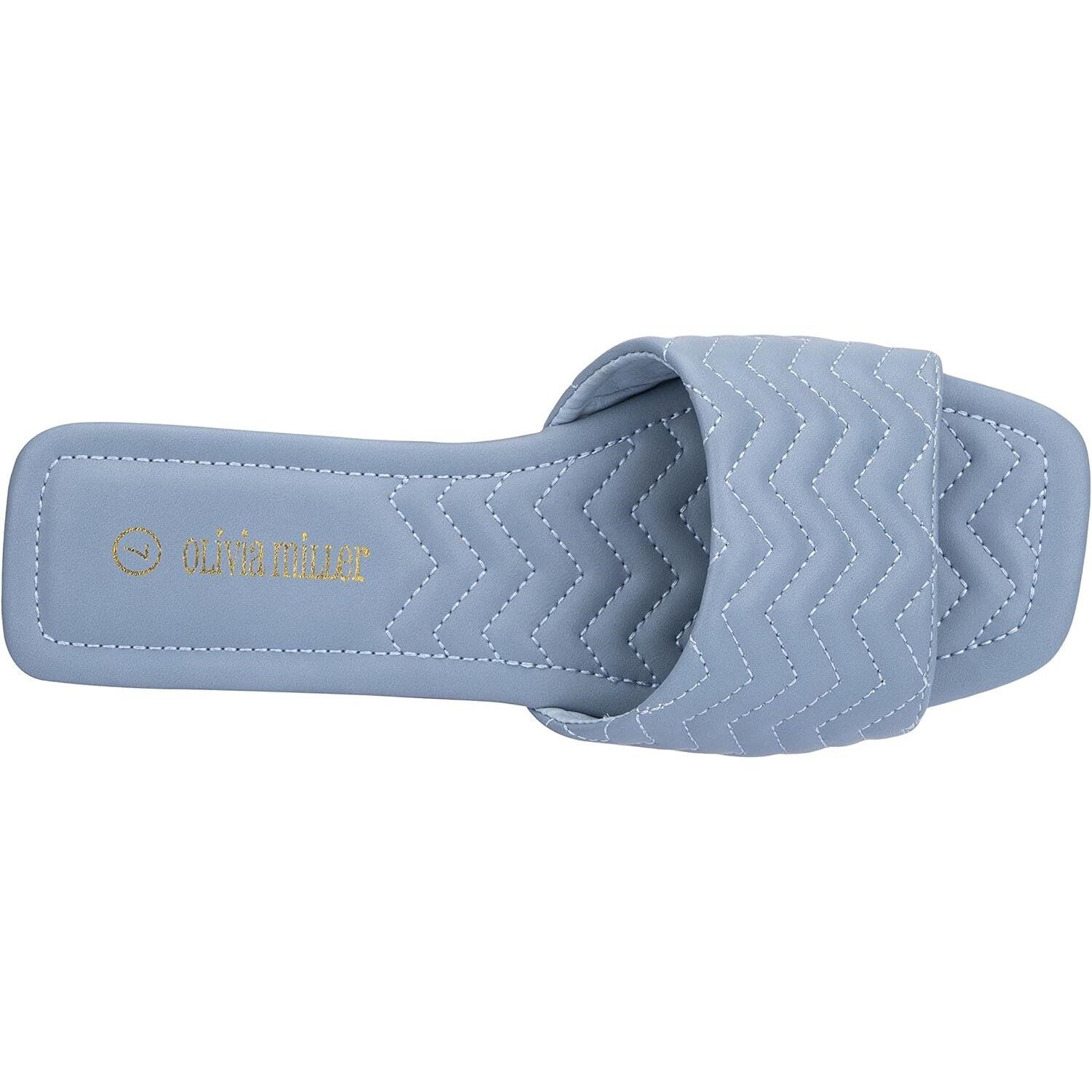 Olivia Miller Women Sundae Flat Slide Sandals Size US 8 Blue Chevron Quilted