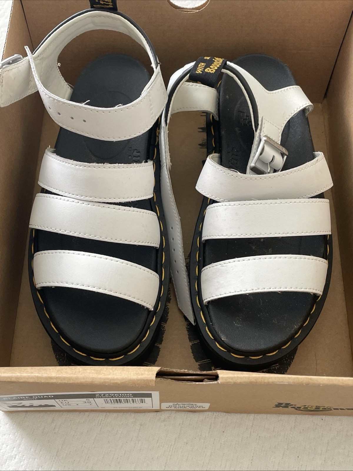 Dr Martens Blaire Quad White Hydro Leather Platform Sandals Strappy Women US 7