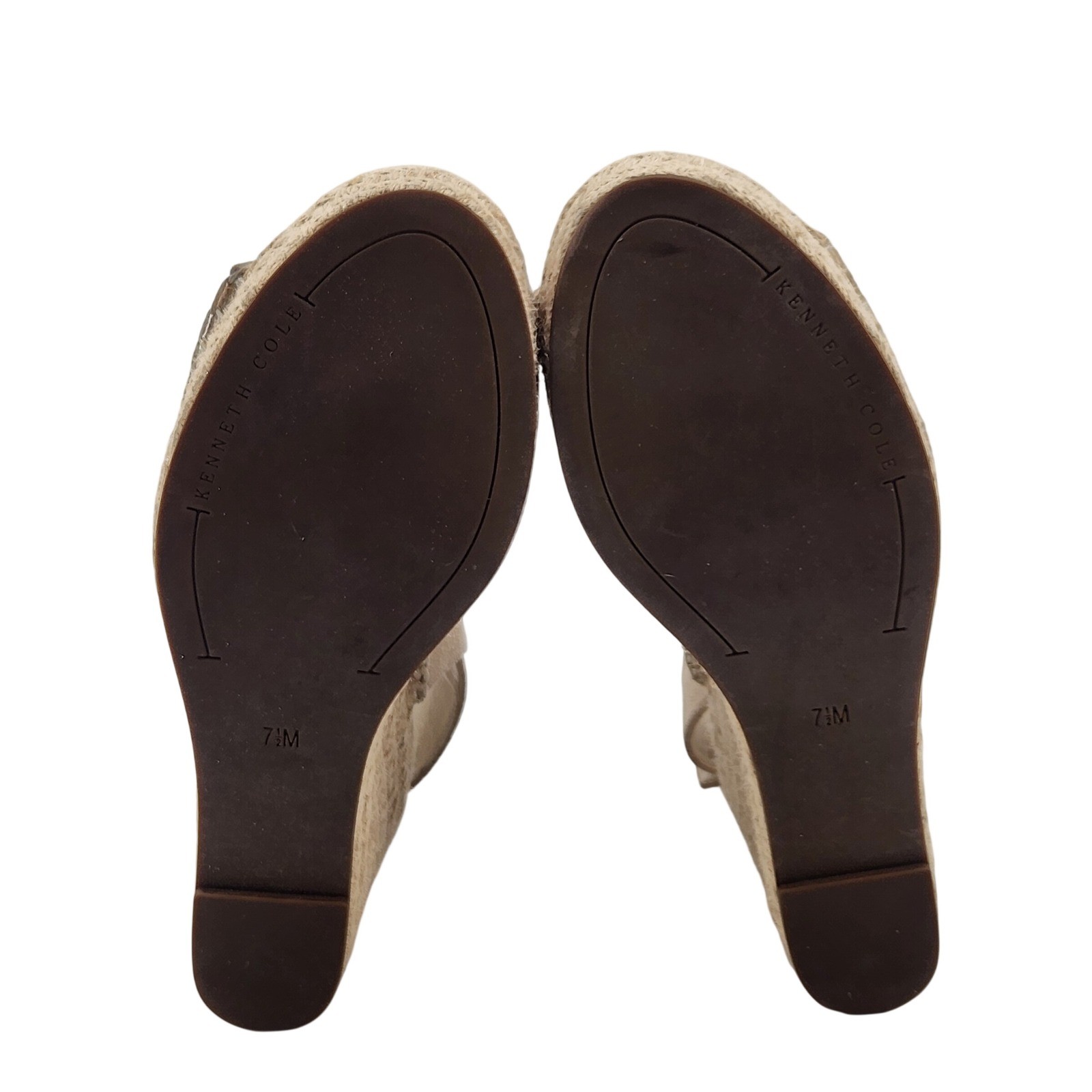 Kenneth Cole Odette Wedge Sandals Women 7.5 Tan Suede Espadrille Peep Toe Boho