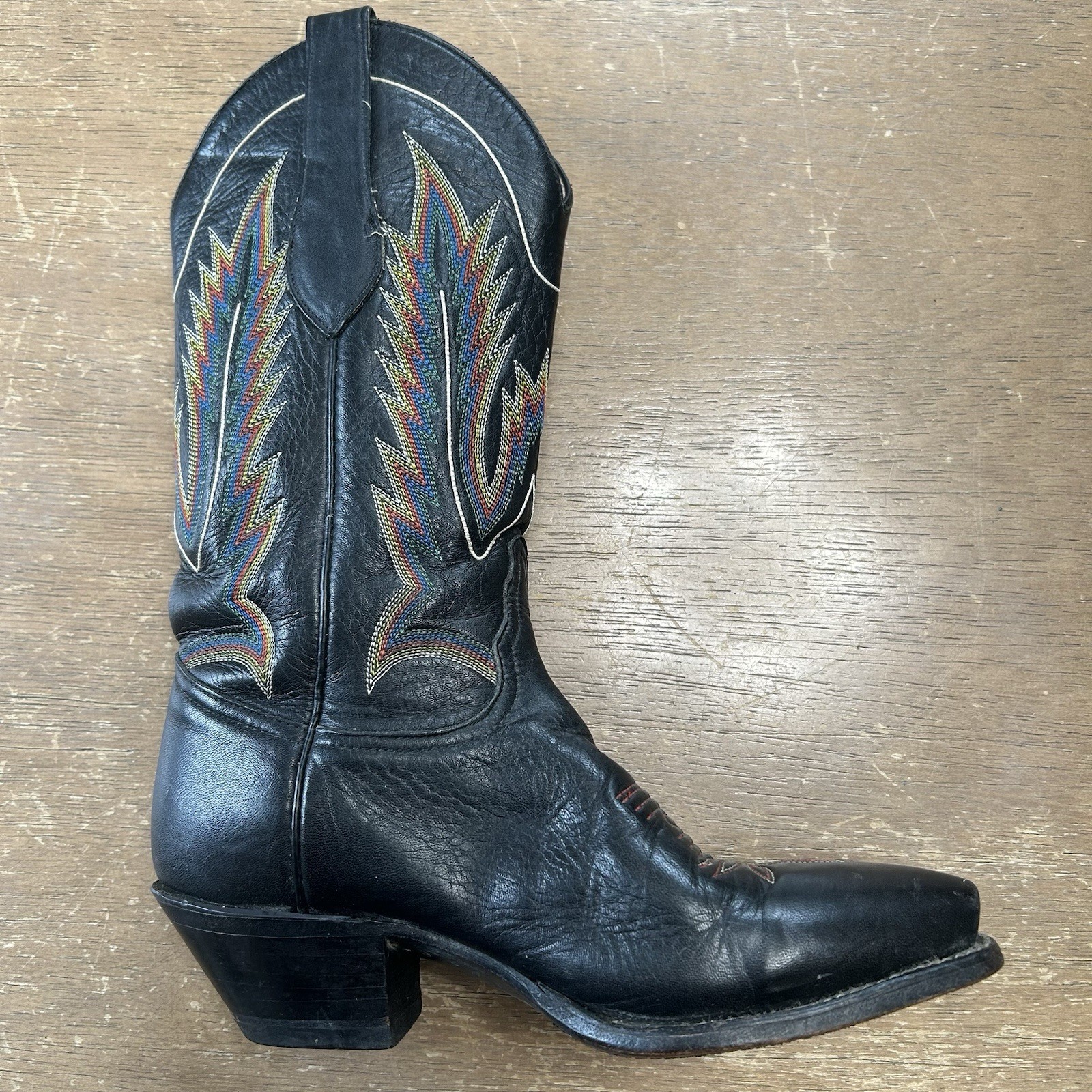 Vintage 70s Tony Lama Western Cowgirl Boots 5.5M Flame Stitched Festival Rodeo