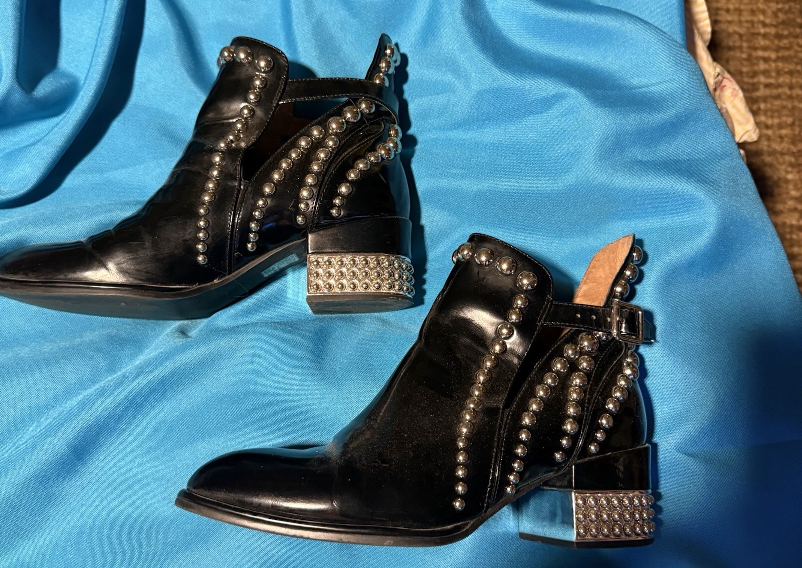 Jeffrey Campbell🔥Rock N Roll🔥Black Silver Studded Buckle Boots Silver 8.5