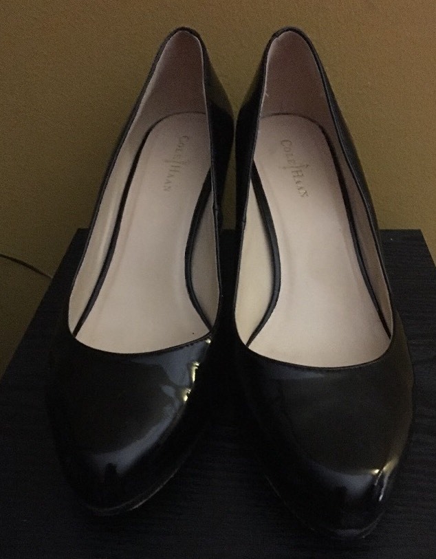 COLE HAAN Black Patent Leather Semi- Round Toe Platform Pumps Sz 7.5B
