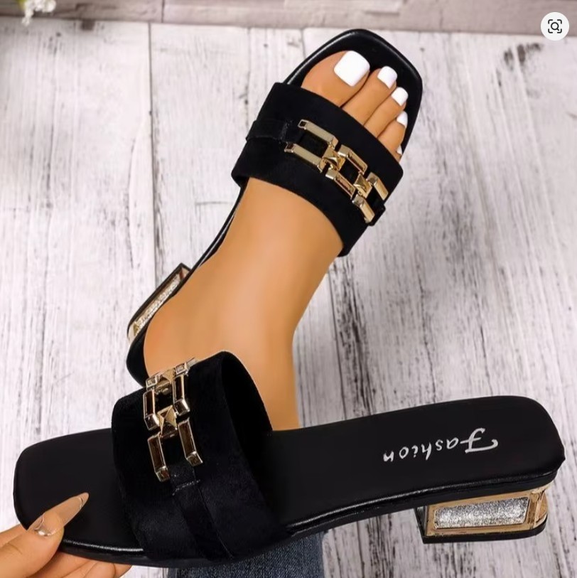 Cute Spring & Summer casual sandals for women, Bohemian Buckle Metal Kitten Heel