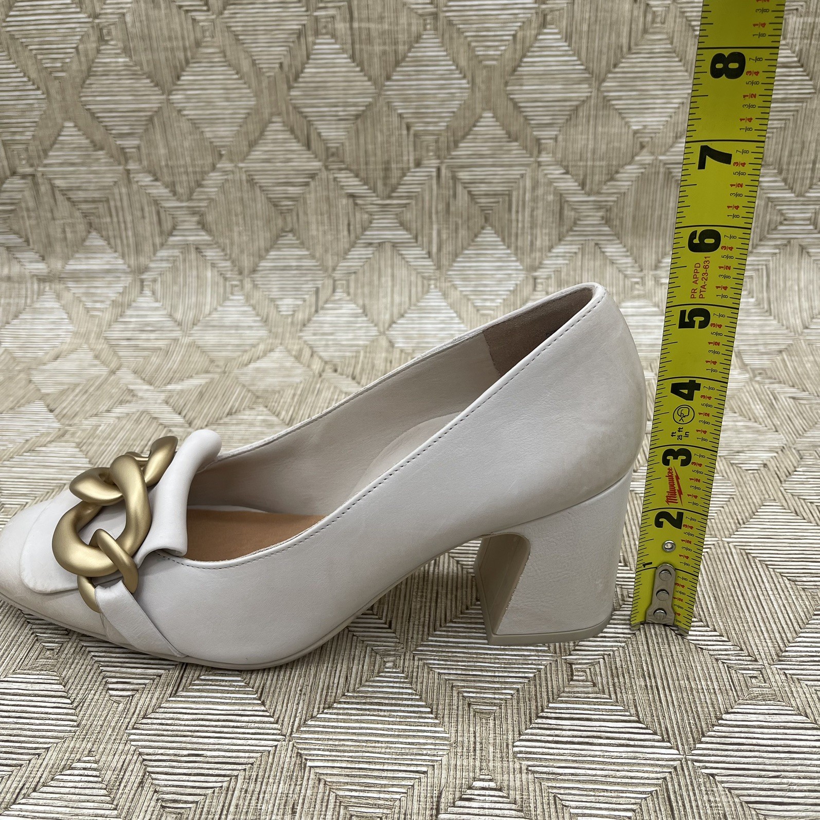 $420 Paul Green OZZIE LEATHER PUMP LOAFERS GOLD CHAIN BISCUIT SQUARE 7.5 US
