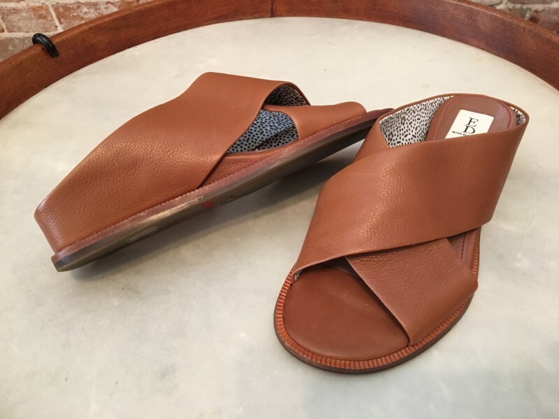 ED Ellen Degeneres Tan Vachetta Leather Treya Wedge Slide Sandals NEW