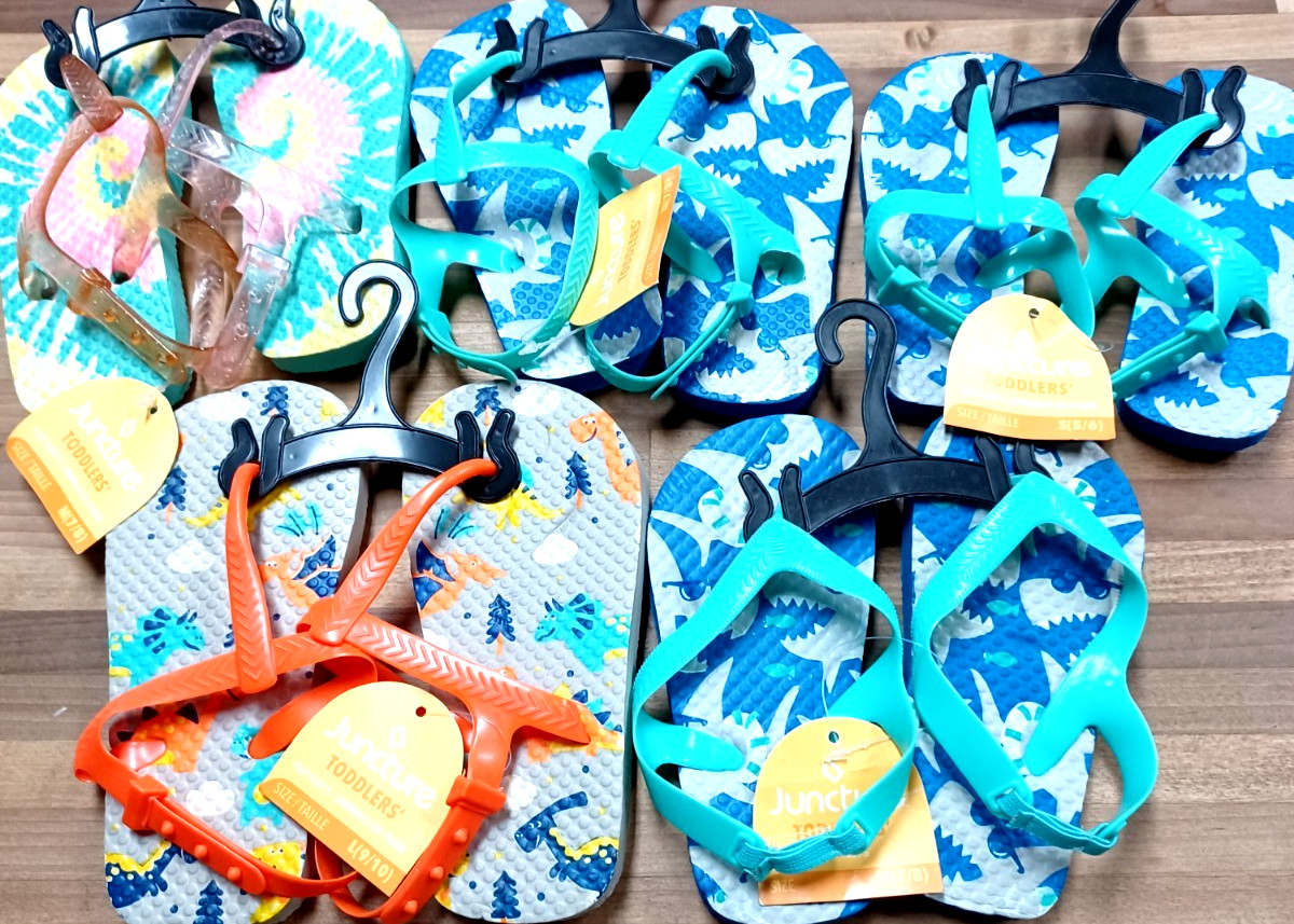 FIVE (5) PAIR FLIP FLOPS SANDALS SIZE TODDLERS SEE DESCRIPTION FOR SIZES #T-1