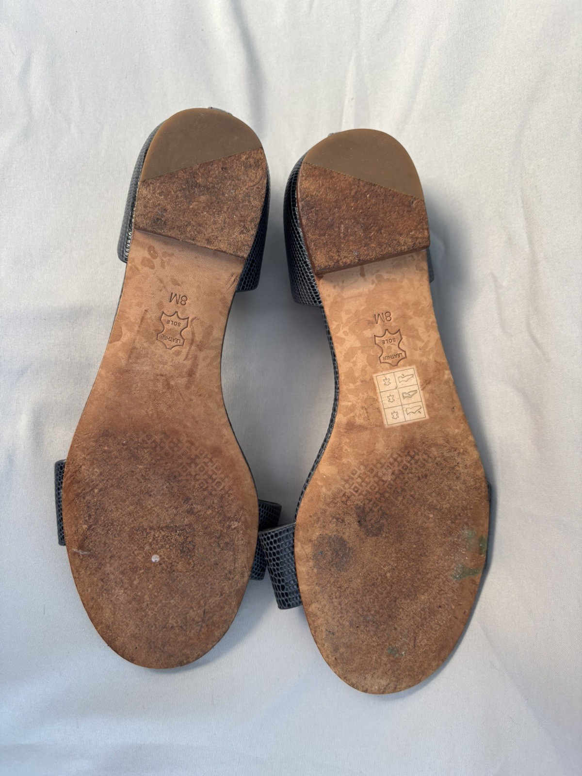 TORY BURCH Savannah Embossed Lizard Leather Sandals Sz 8 Navy Blue Flat Slip On