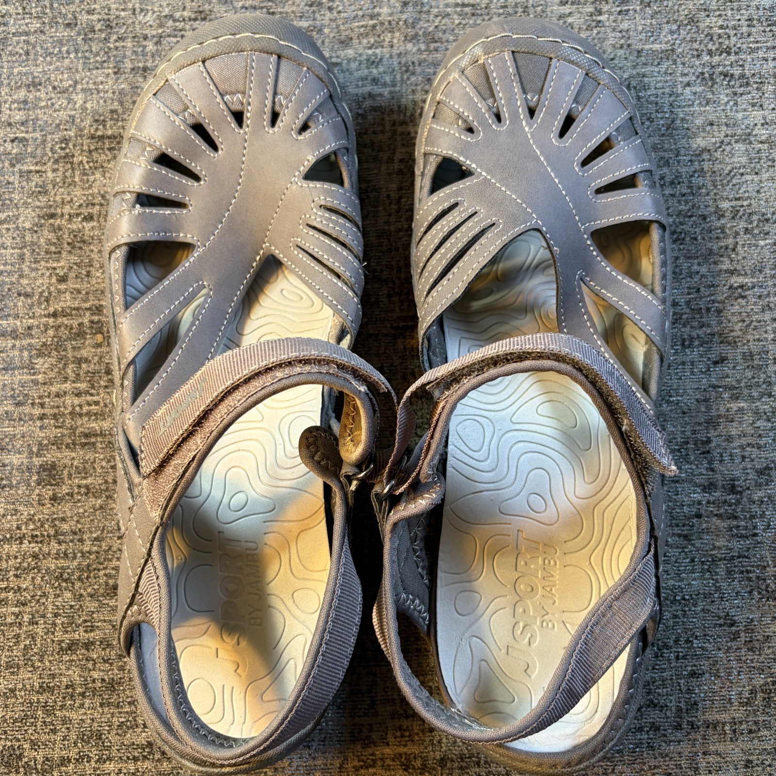 JBU JSport Poppy Sandal Gray Poppy Ladies Hook & Loop Closure Size 8.5