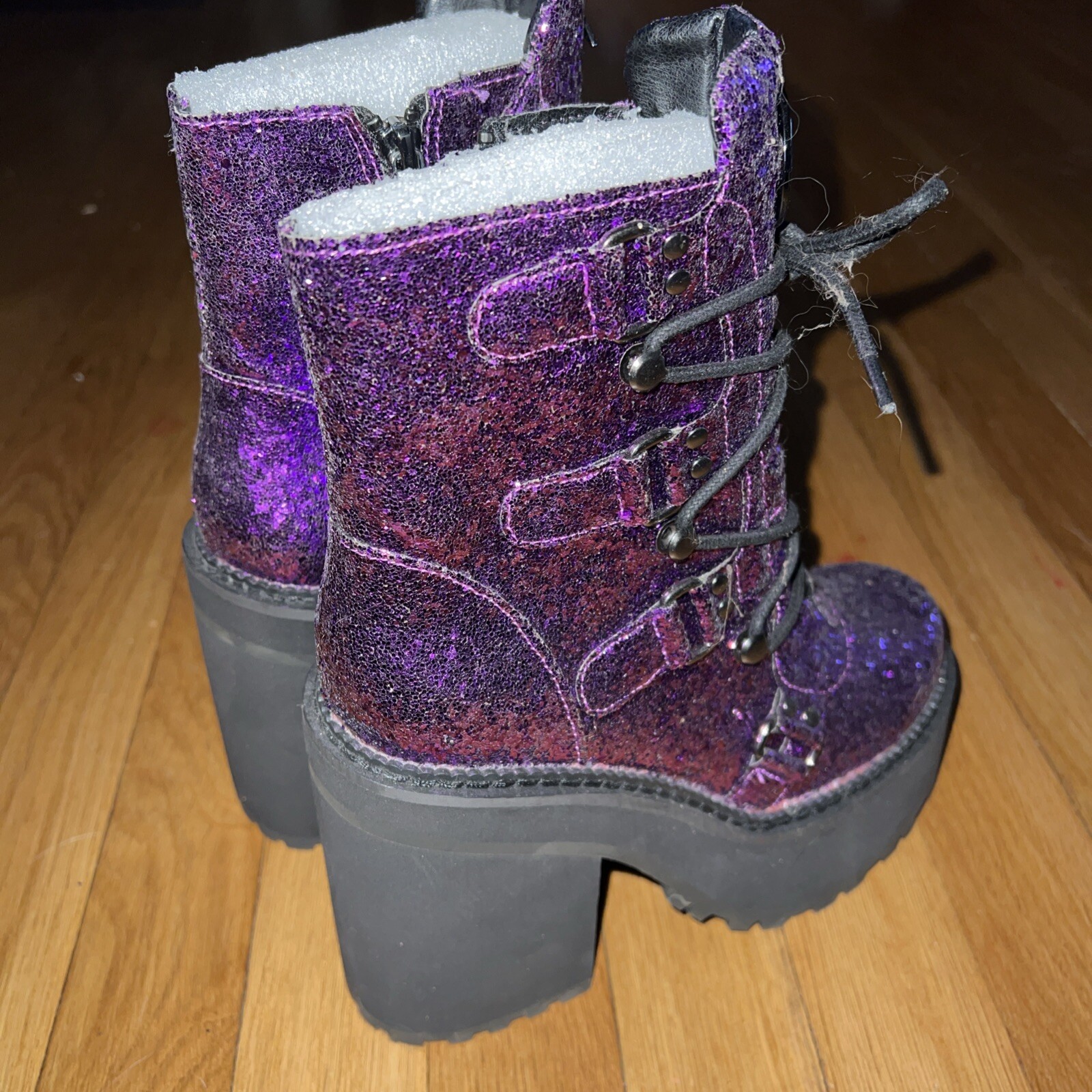 Killstar Platform Boots Heels Size 5 Glitter Purple Cosplay Goth Halloween NWOB