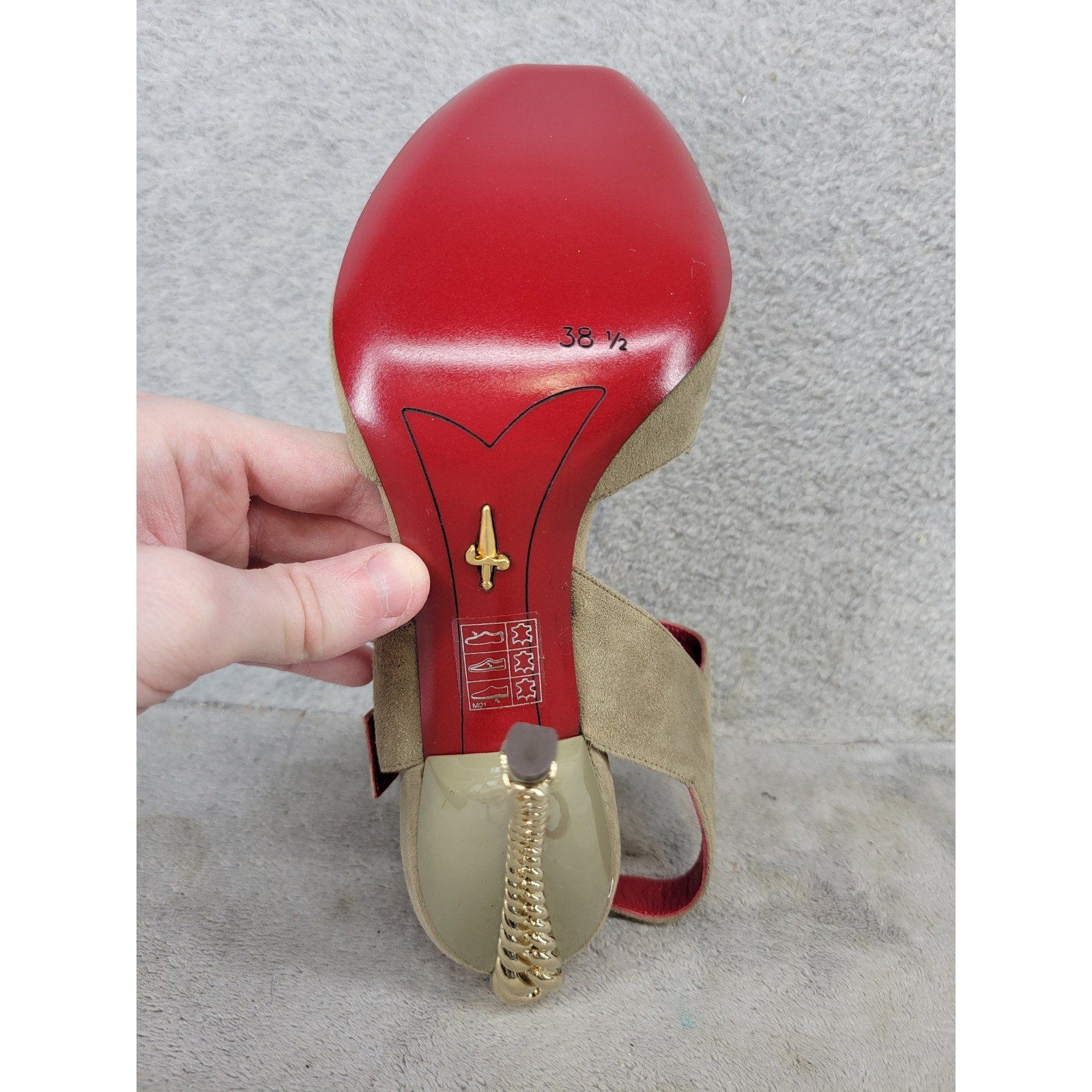 Cesare Paciotti 898610 Tan Suede Gold Chain Heel Peep Toe Slingback 8.5