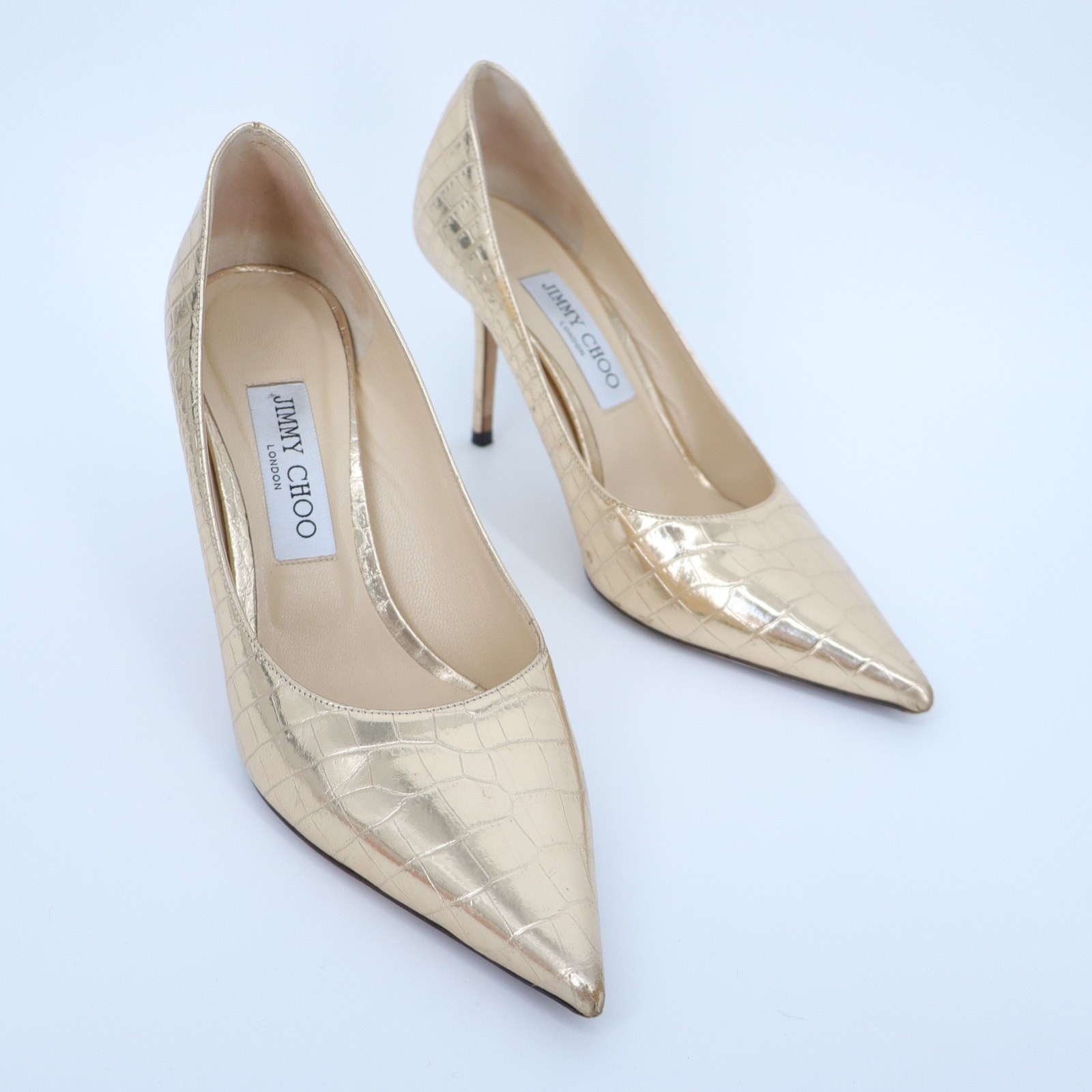 JIMMY CHOO Romy 85 Snake Embossed Pumps Champagne Metallic Women’s 38.5/US 8.5