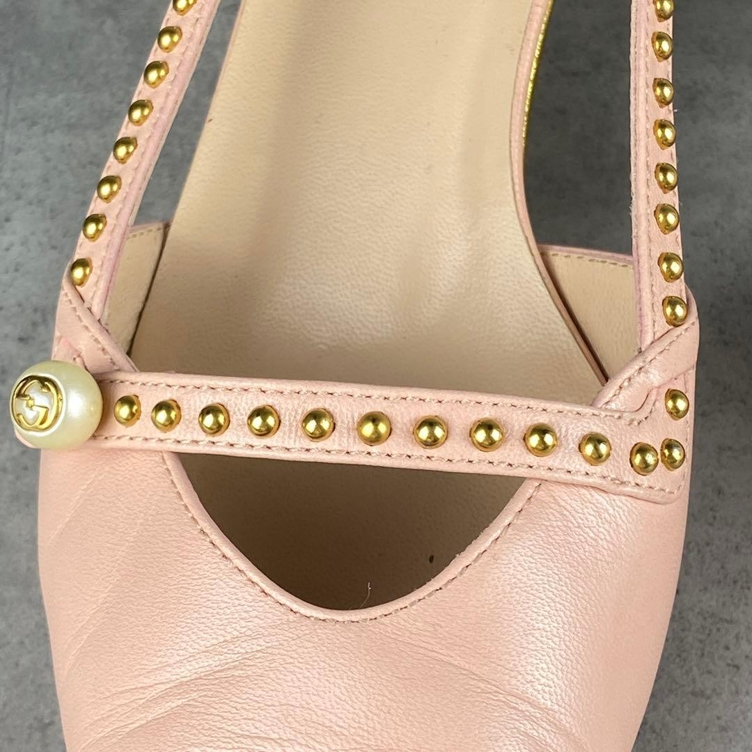 GUCCI Bamboo Slingback Pumps 23cm Baby Pink Leather High Heels
