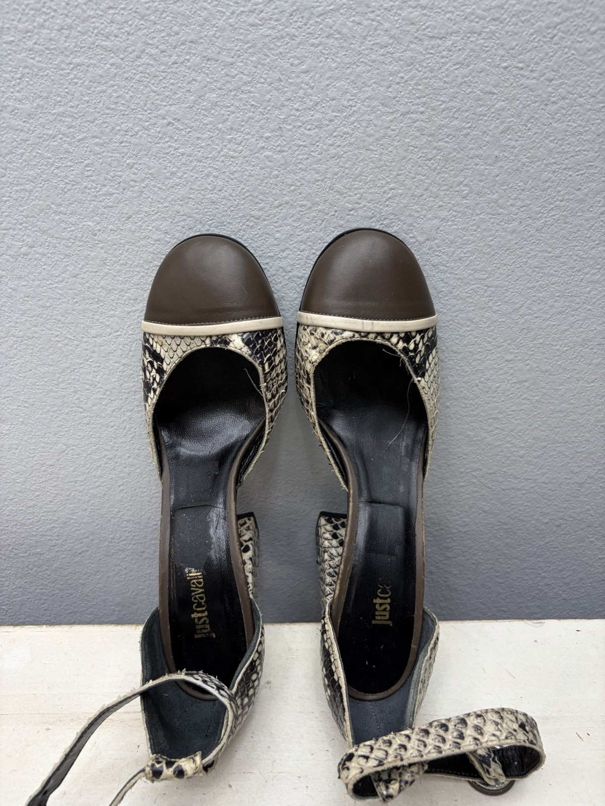 Just Cavalli Snake Print Leather Block Heels Size 38