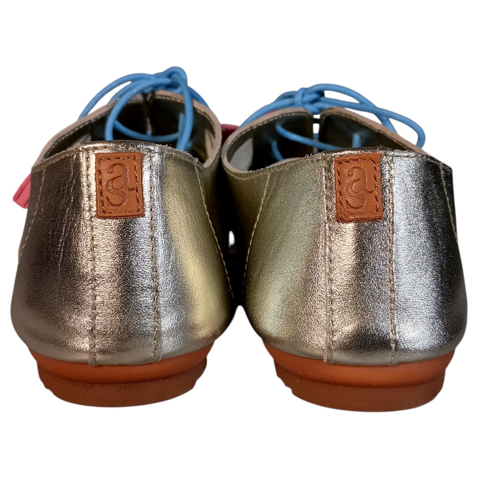 Anothersole Shoes Womens 6.5 Silver Leather Sneaker Flat Round Toe Lace Up 37