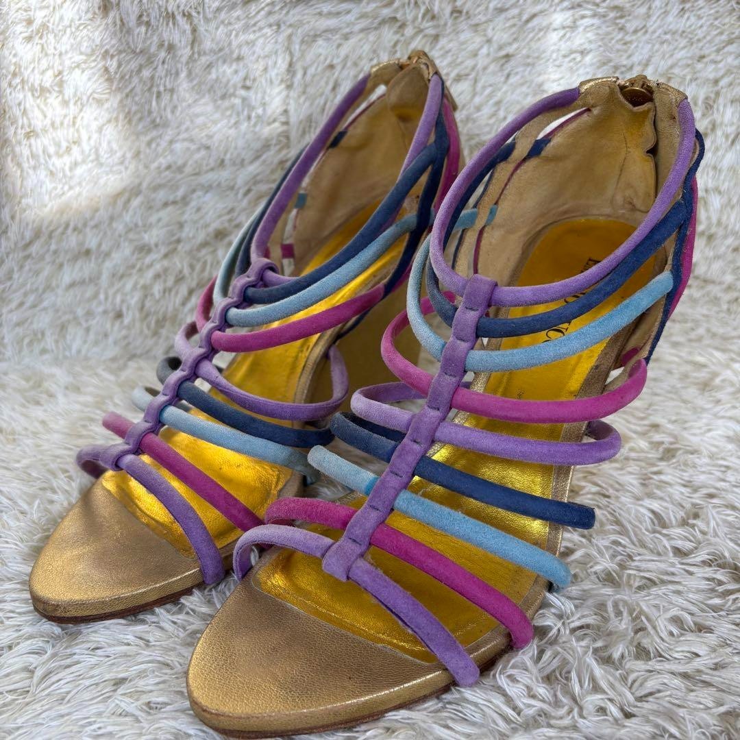 Emilio Pucci Wedge Sandals Gold Multicolor Size EU37.5 US7