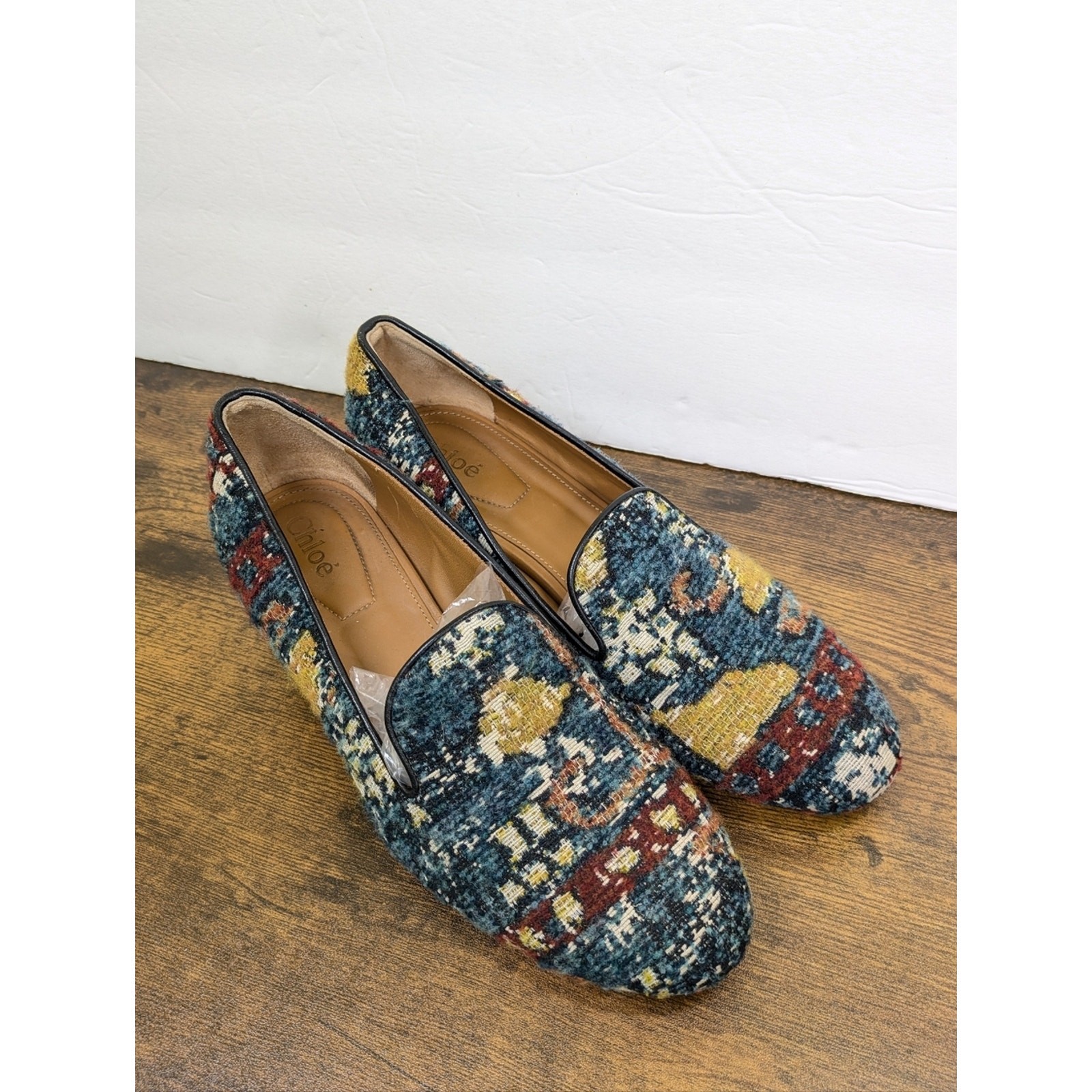 Chloe Kooper Tapestry Tweed Block Heel Loafers Pumps 37 US 7 Textile Brocade