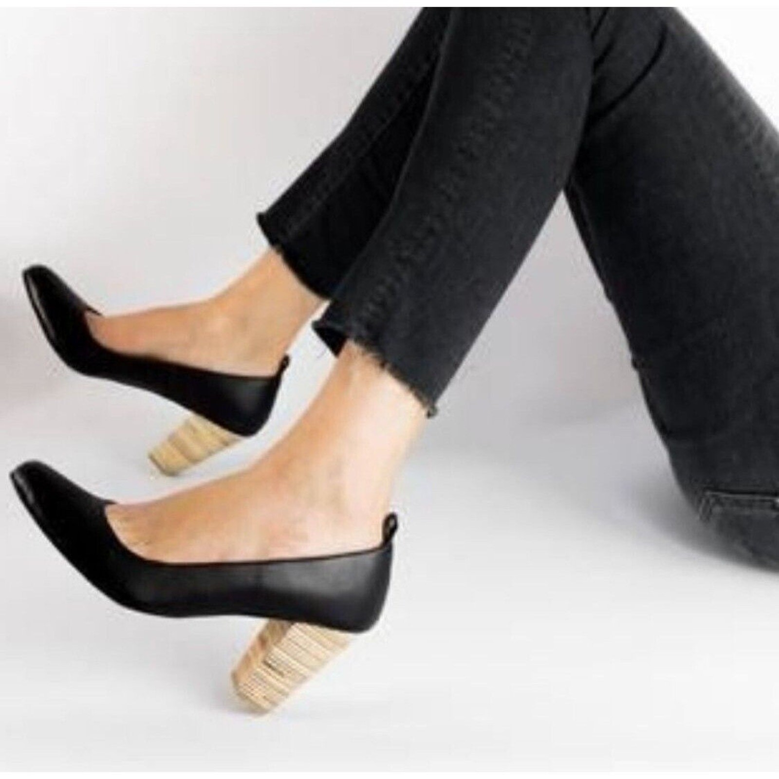Nicora Natalie Heels Black Vegan Leather Size 7.5-8/38 Vibram Sole Ankle Strap