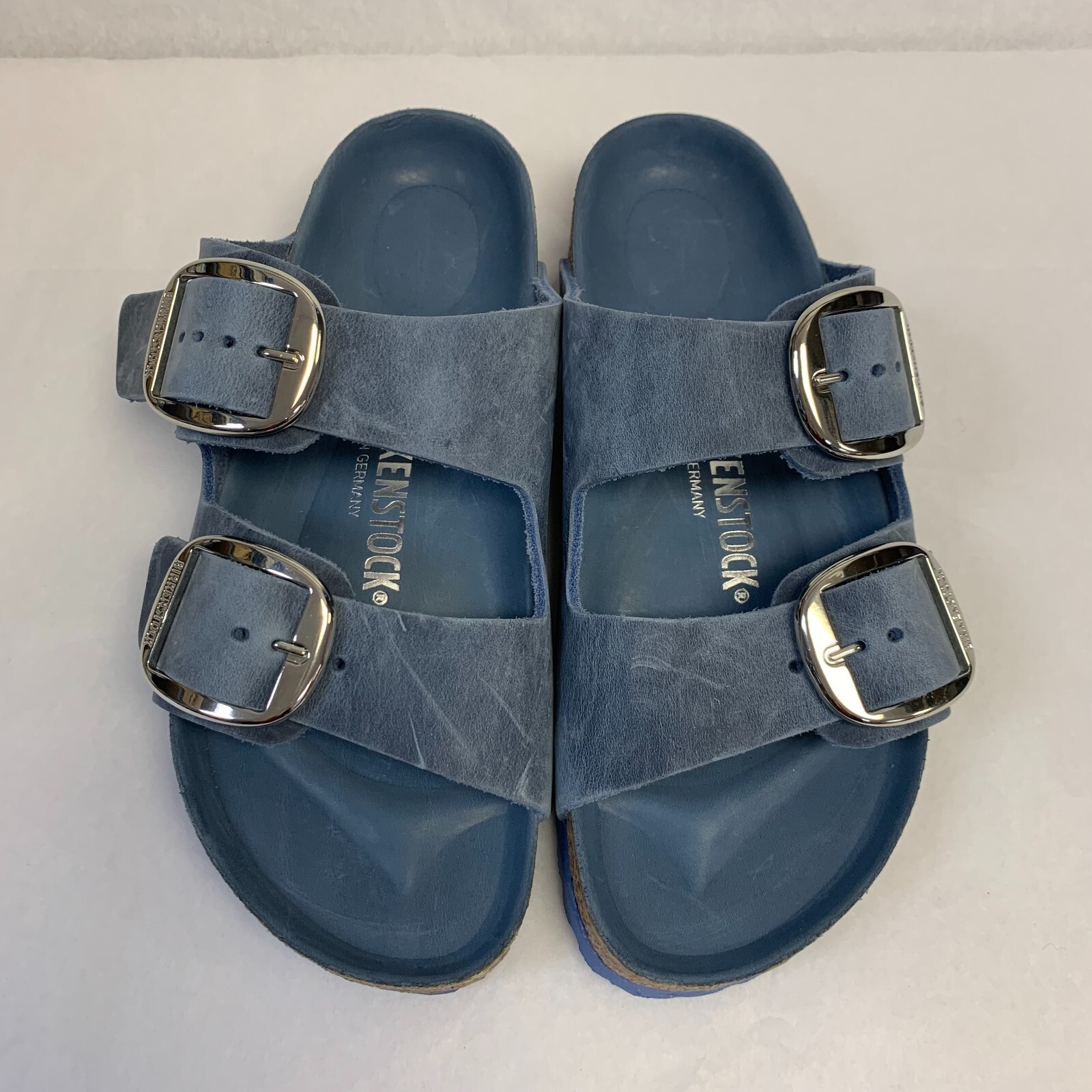 Birkenstock New w/o Box Arizona Big Buckle Dusty Blue Waxy Exquisite Nar Size
